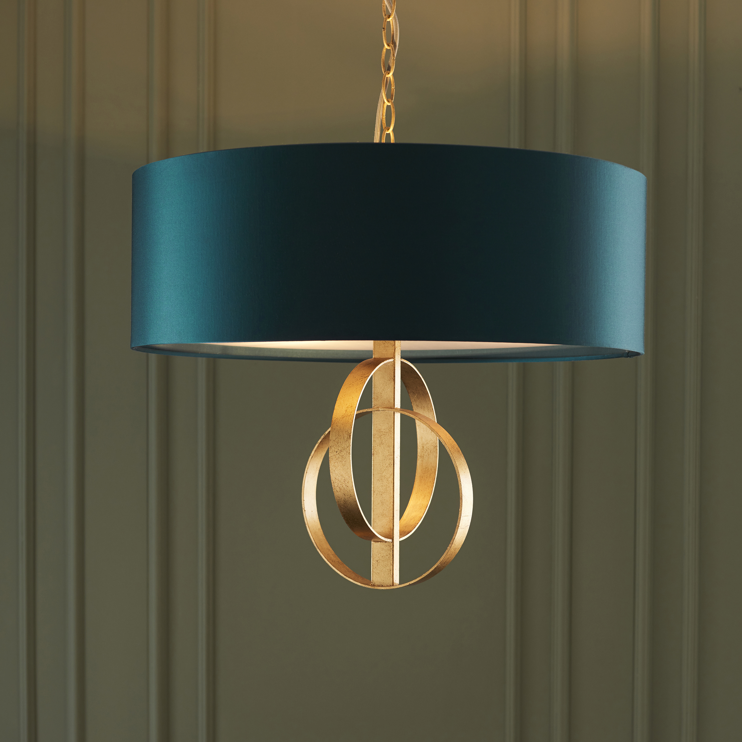 Oratio Pendant Lamp, Gold Leaf, Large Teal Shade, 60cm