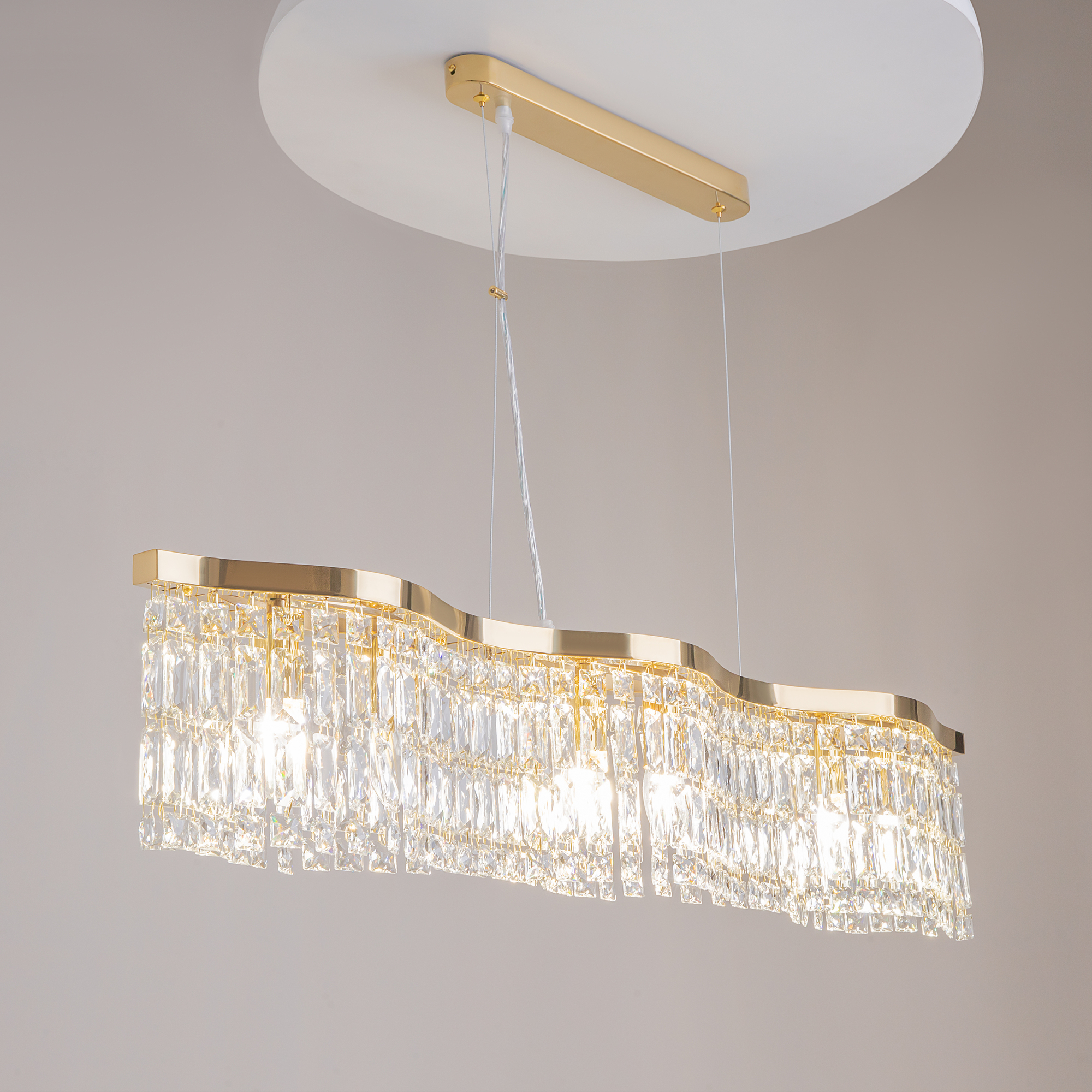 Dune Gold Wave Pendant Light, 6 Light, Clear Crystal Glass, 93cm Wide