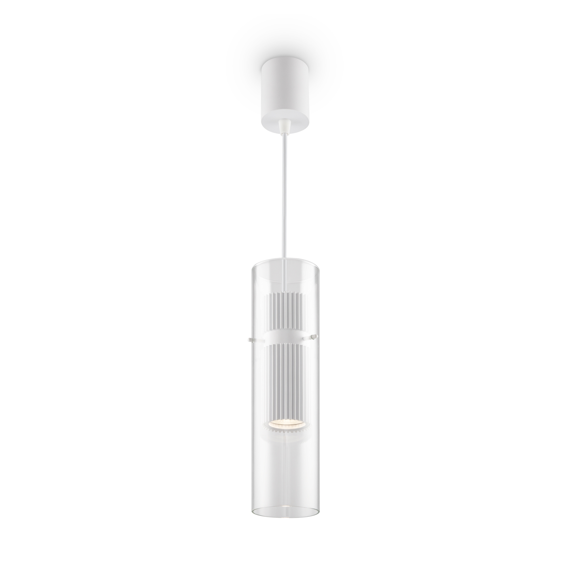 Dynamics White Cylinder Pendant Light, Glass, Metal, 1 Lamp, 8cm Wide