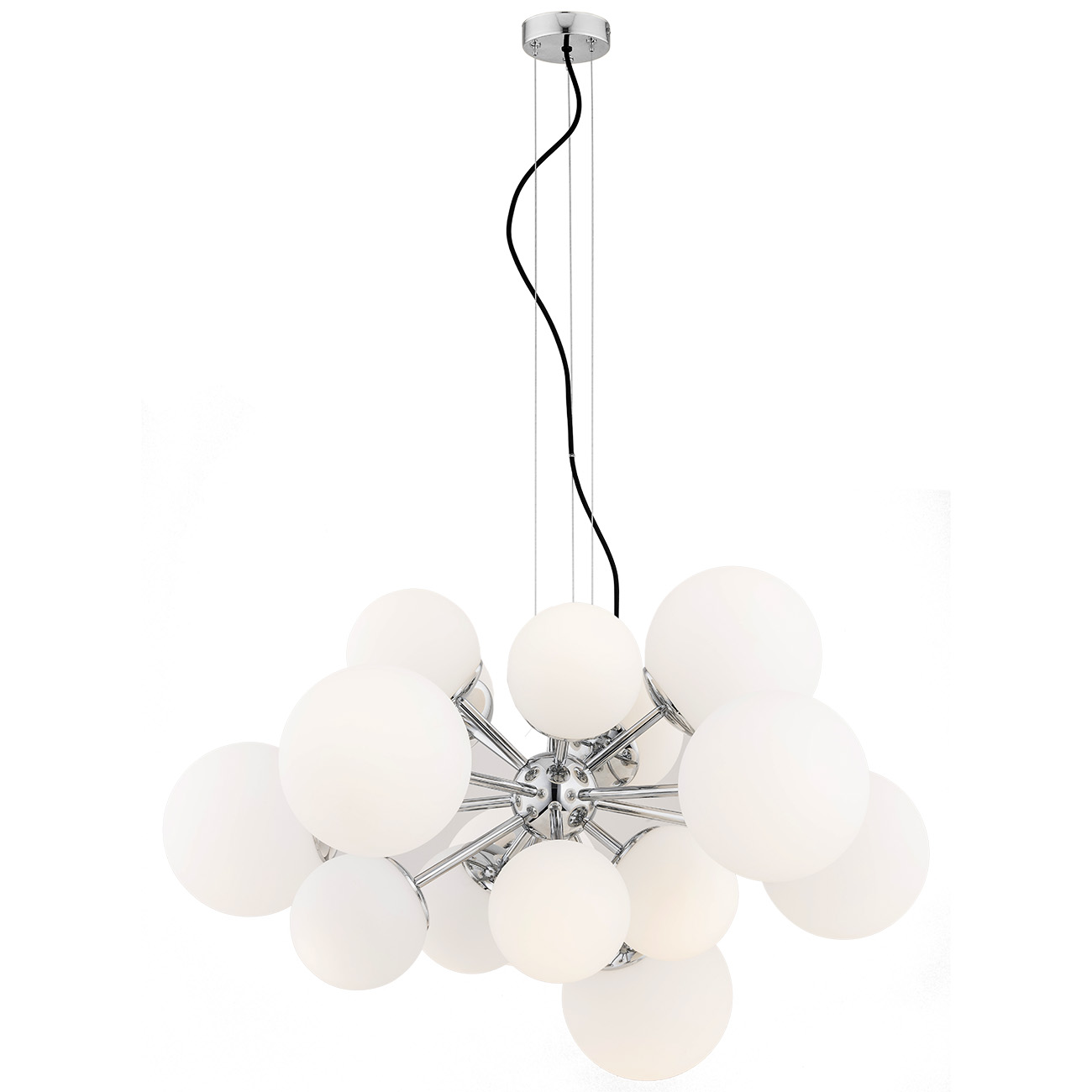 Elite Pendant Light, 15 Lamp, Opal Glass, Chrome, 87cm Width