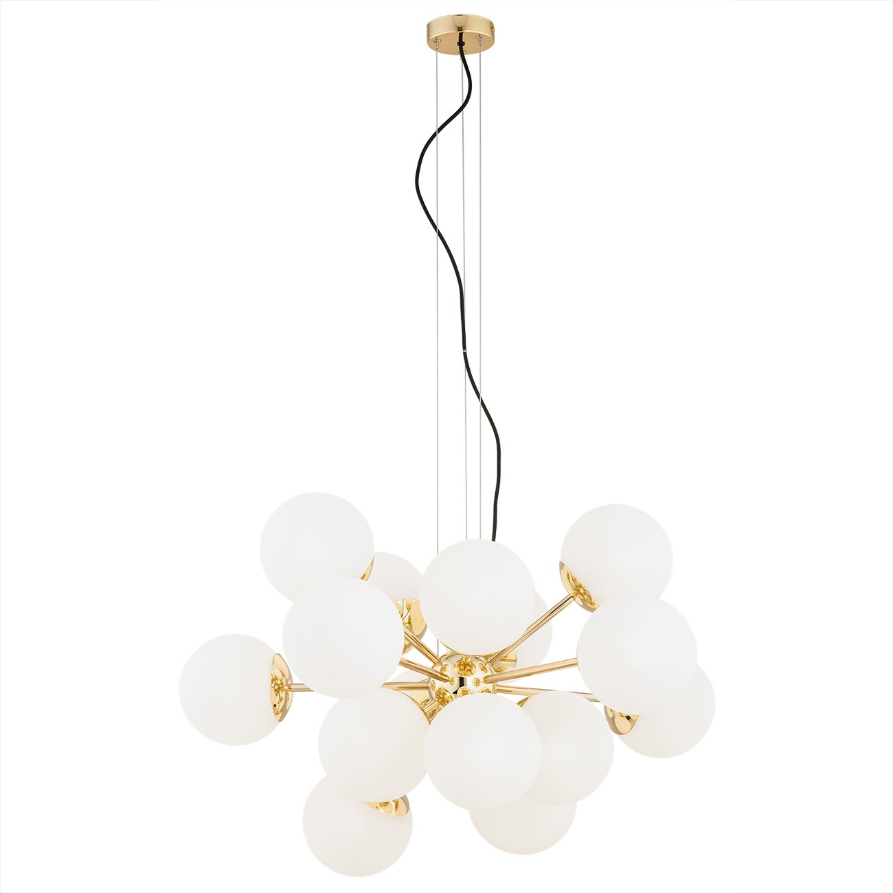 Elite 15 Light Pendant Lamp, Opal Glass, Brass, 87cm Width