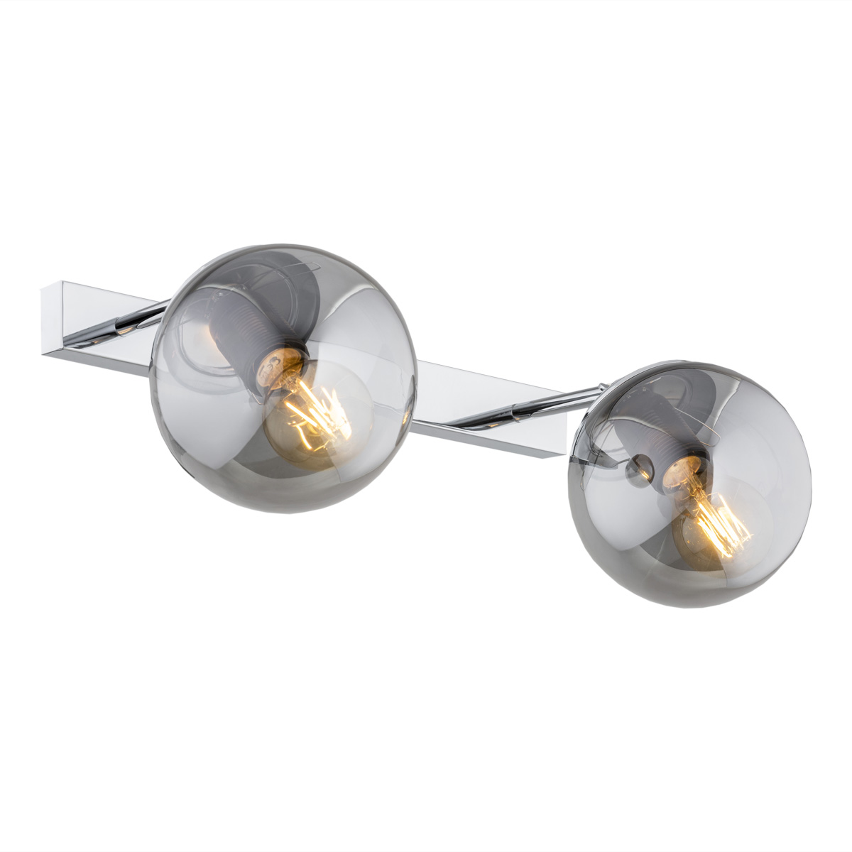 Elite IP44 Double Wall Lamp, Chrome, Grey Glass, 50cm Width