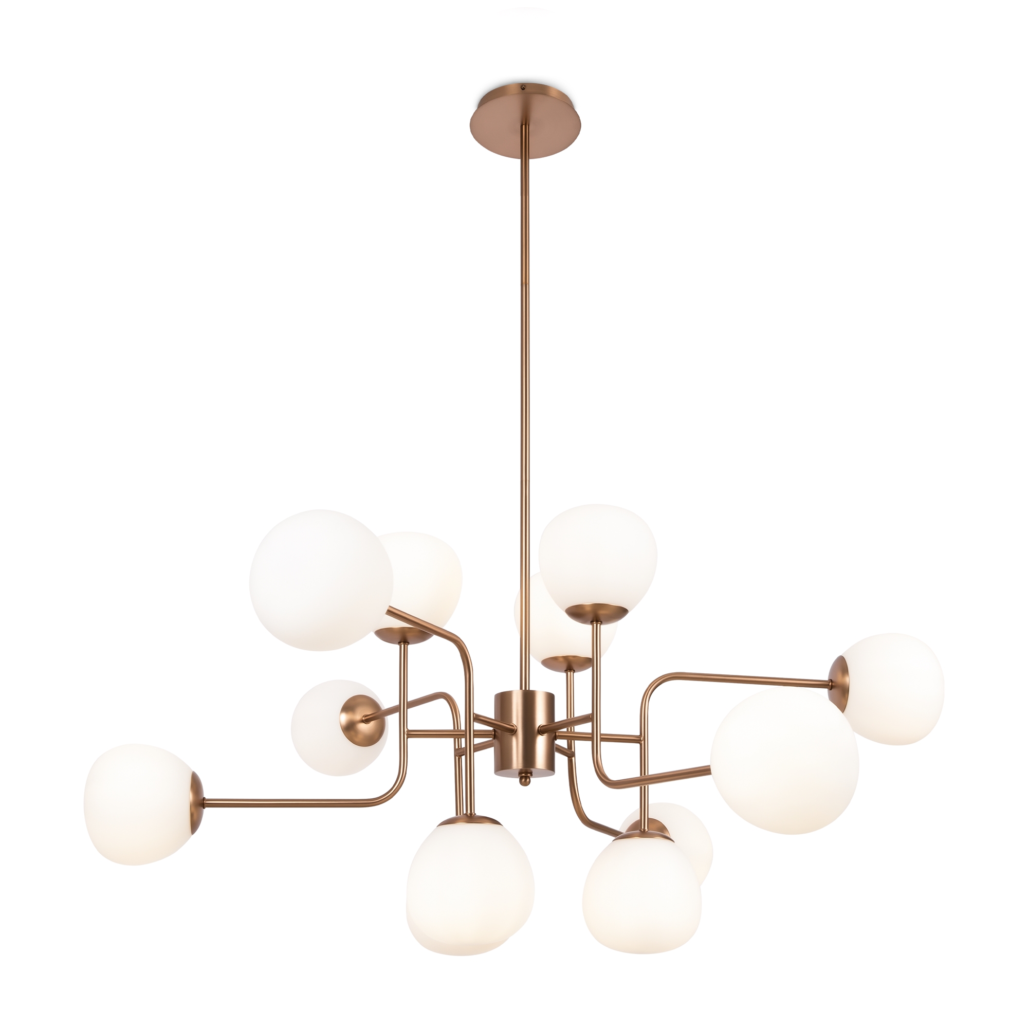 Erich 12 Light Chandelier, Gold Metal, White Glass, 110cm Wide