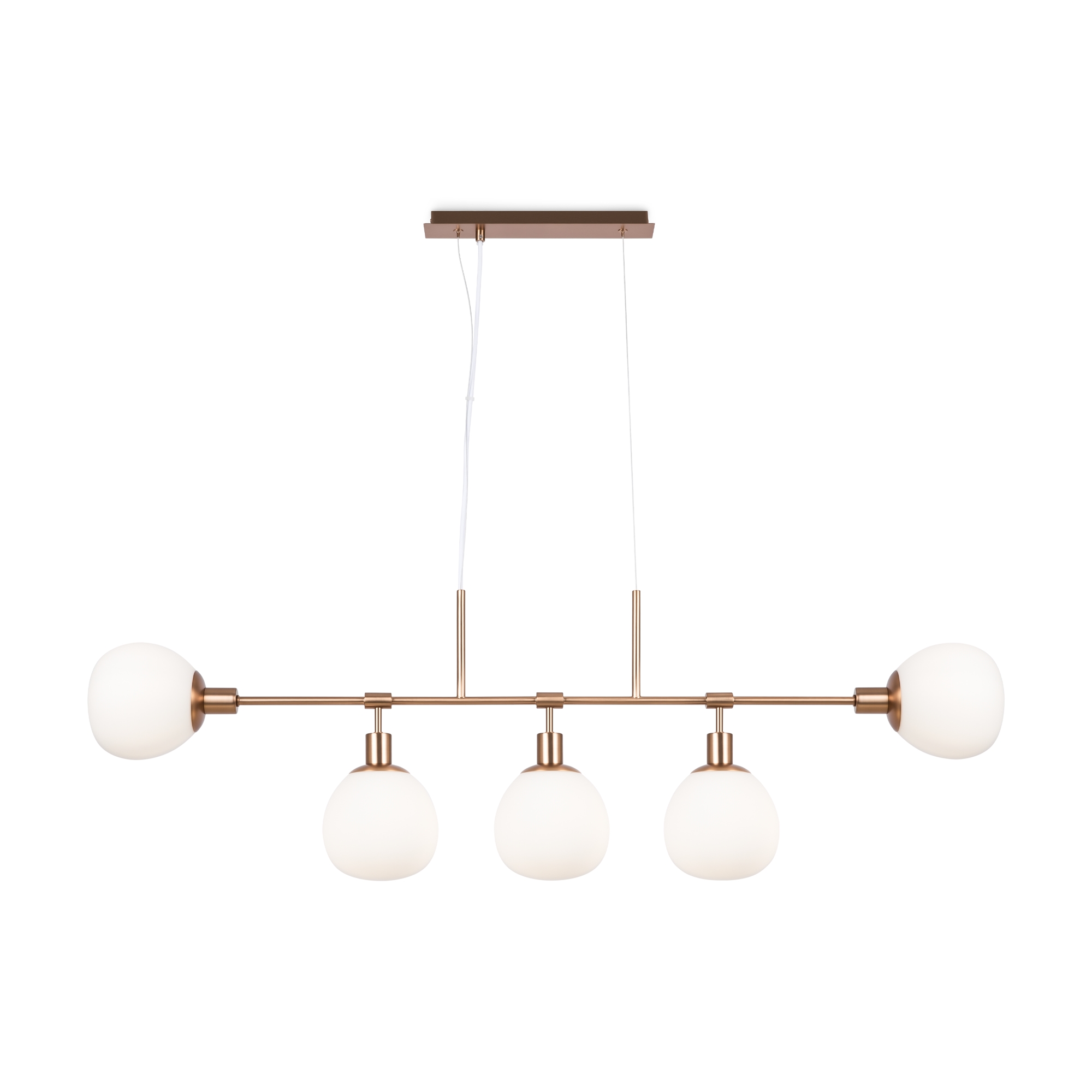 Erich Bar Pendant Lamp, 5 Light, White Glass, Gold Metal, 120cm Wide