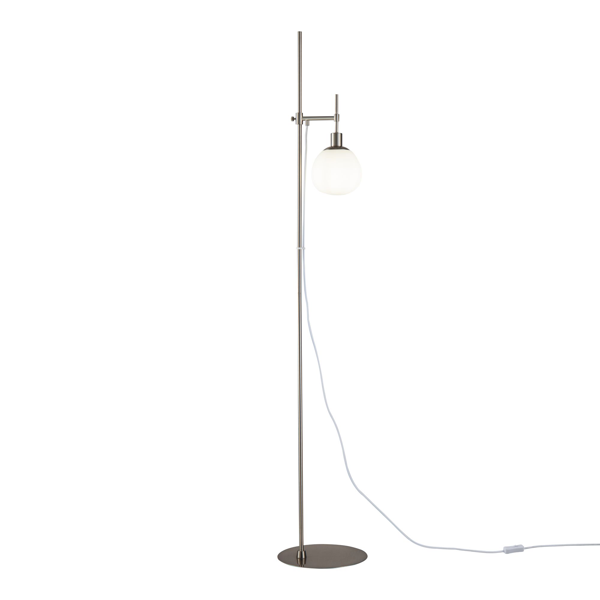 Erich Nickel Floor lamp, Metal, Opal Glass, 155cm Height
