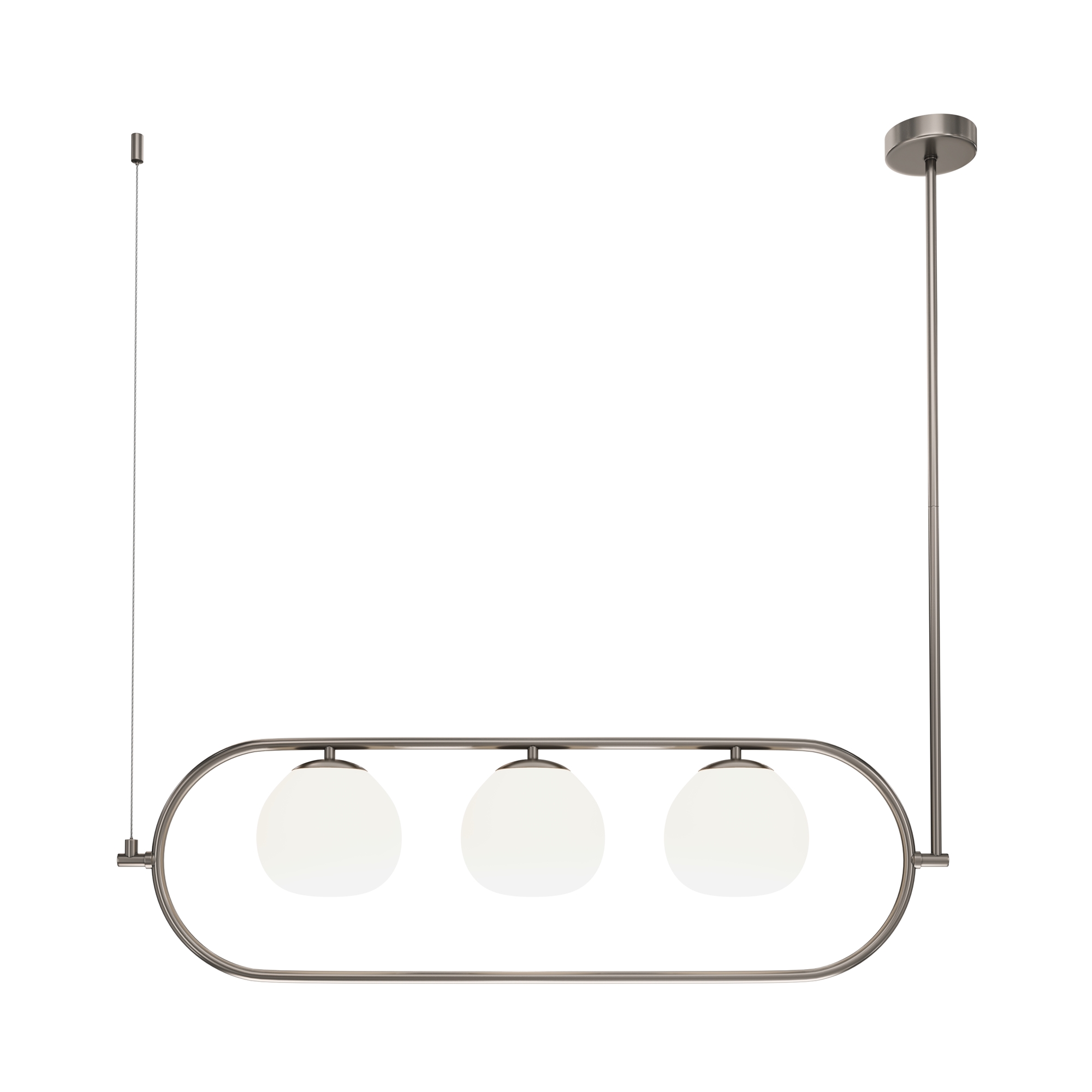 Erich Adjustable Frame Pendant Light, 3 Lamp, Nickel Metal, Opal Glass, 89cm Length