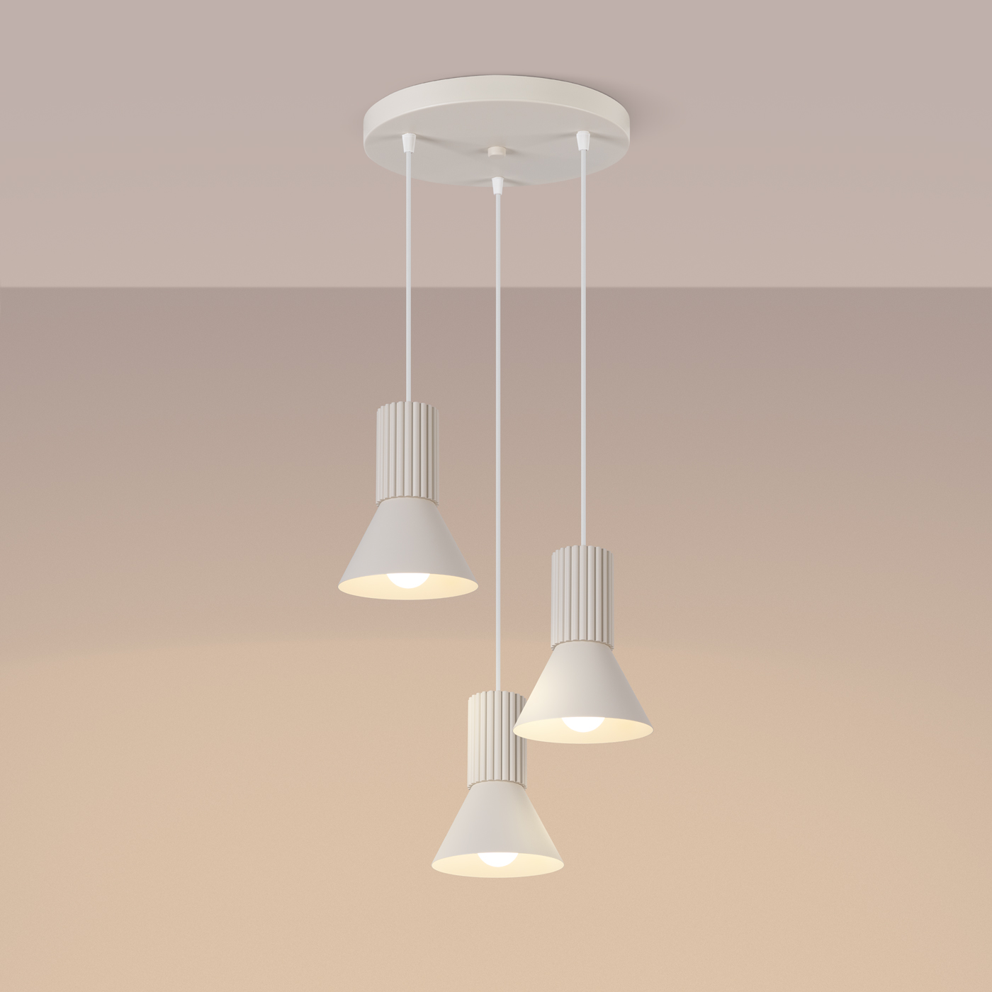 Vestra Beige 3 Lamp Pendant Light, Metal, 30cm Diameter