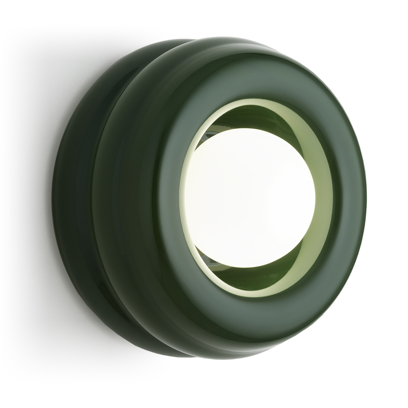 Evo Circular Wall Light, Dark Green & Opal Glass, 19cm Width, 1 Lamp