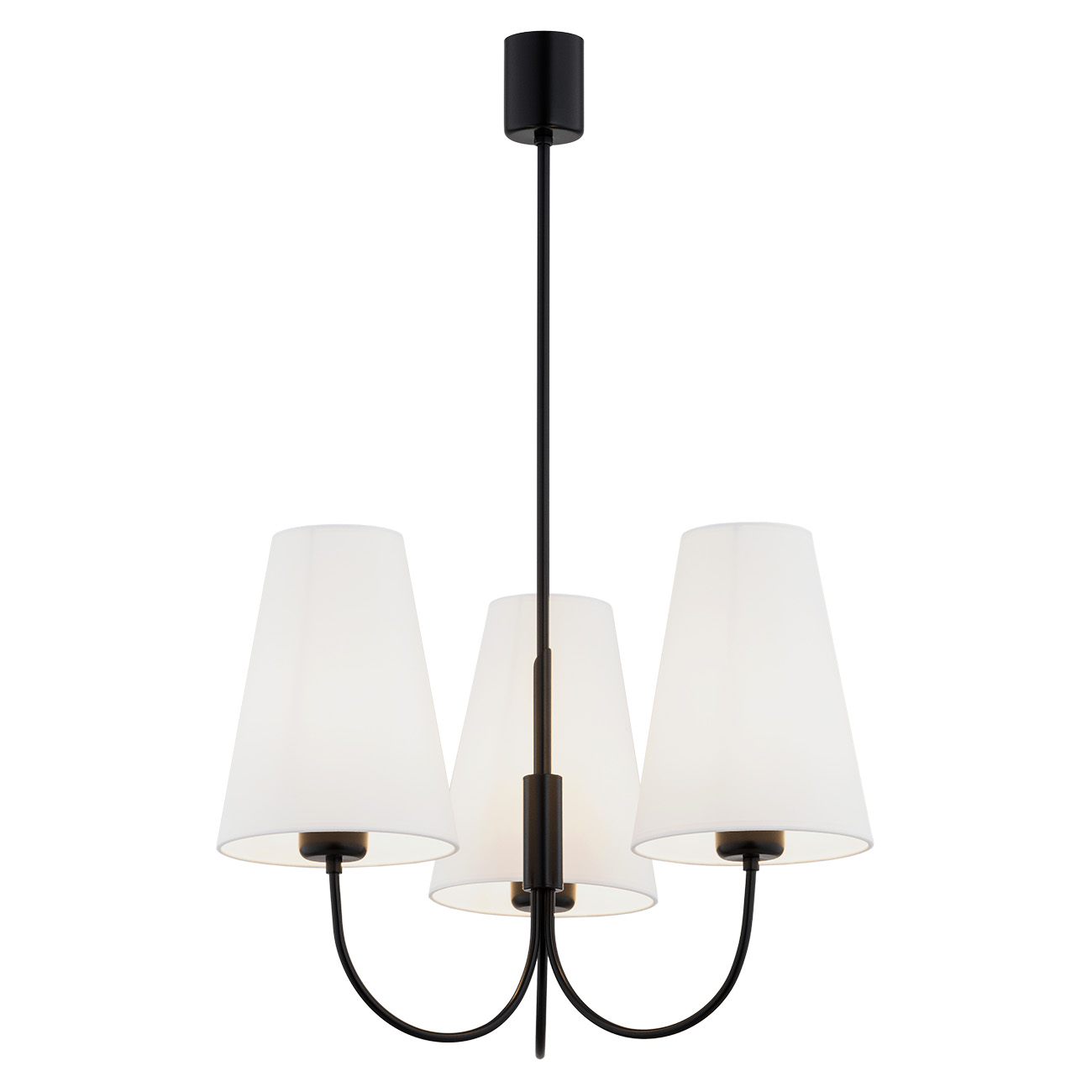 Fiano Chandelier, 3 Lamp, Black, White Shades, 49cm