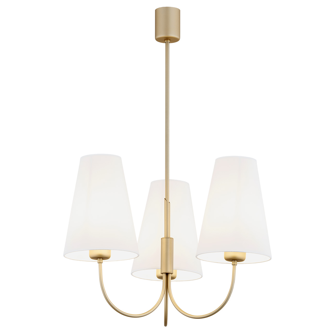 Fiano Chandelier 3 Light, Gold, White Shades, 49cm