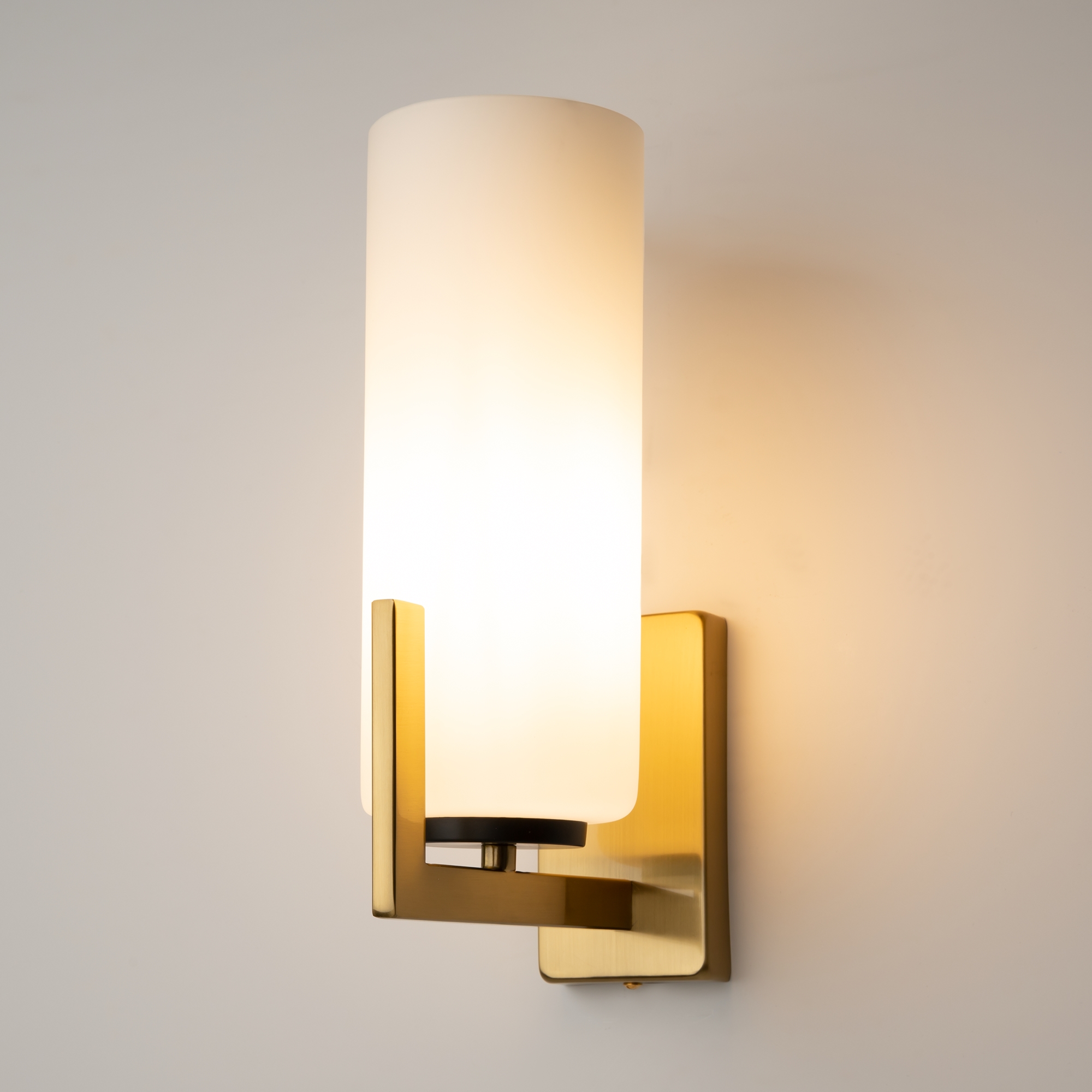 Fortano 1 Light Wall Lamp, Brass Metal, White Glass, 10cm Wide