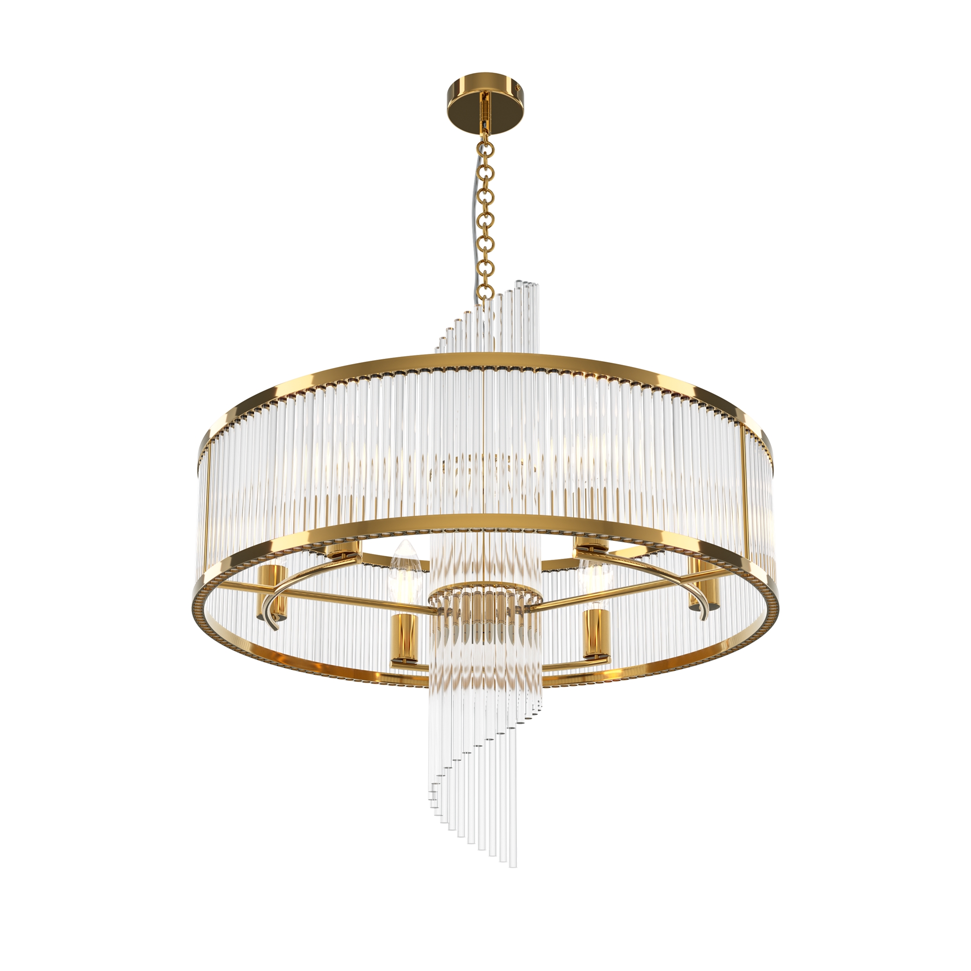Frame 6 Light Round Chandelier, Gold Metal, Clear Glass, 58cm Diameter