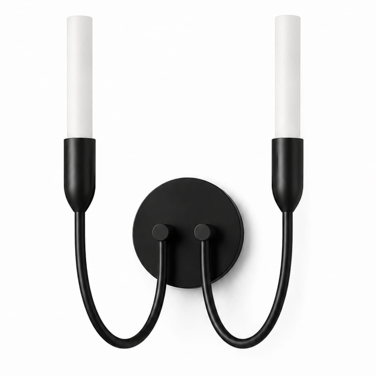 Argust Black Wall Light, Steel, 2 Lamp, Milk White Glass Shades, 21cm Wide