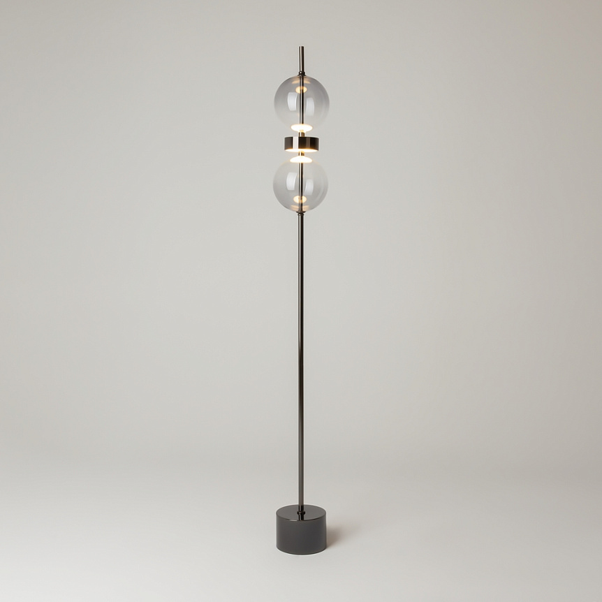 Double Moon Black LED Floor Lamp, Smoked Glass, 3000k, 15w, 146cm Height