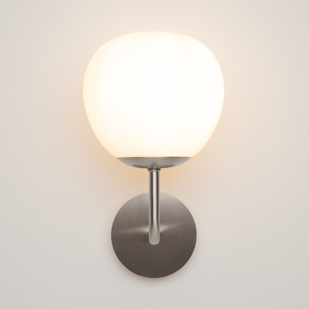 Erich Nickel Wall Lamp, 1 Light, Metal, Opal Glass, 15cm Wide
