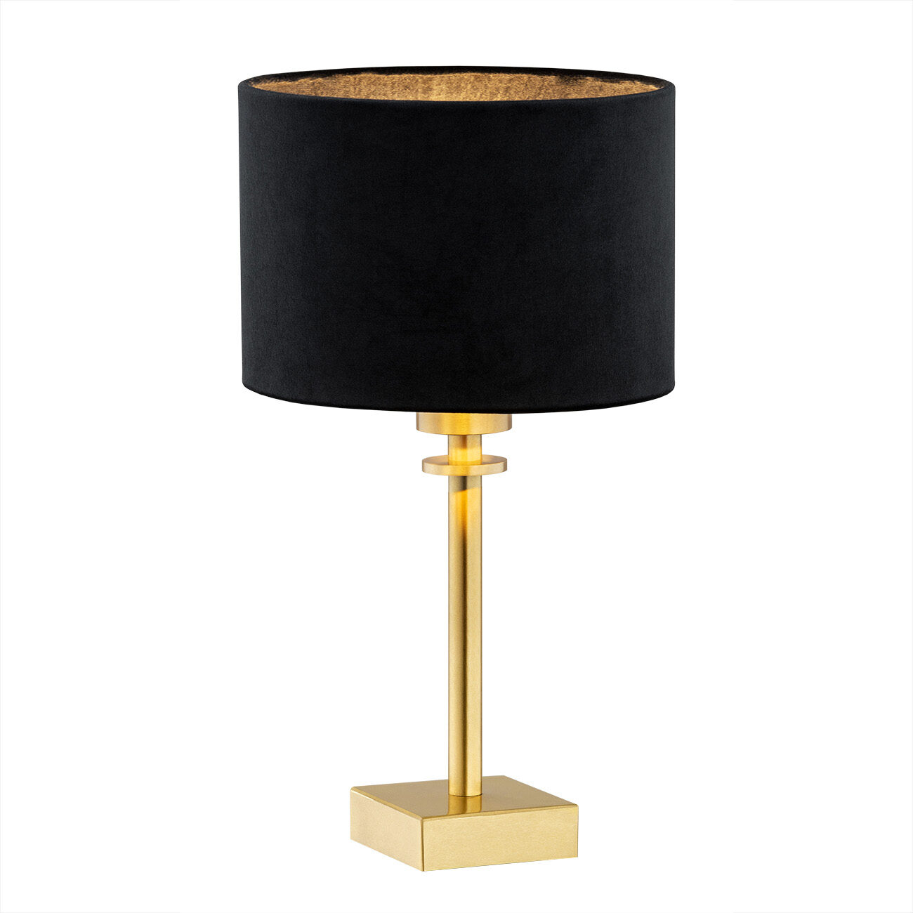 Abano Table Lamp, Brushed Brass, Black Fabric Shade 38cm Height
