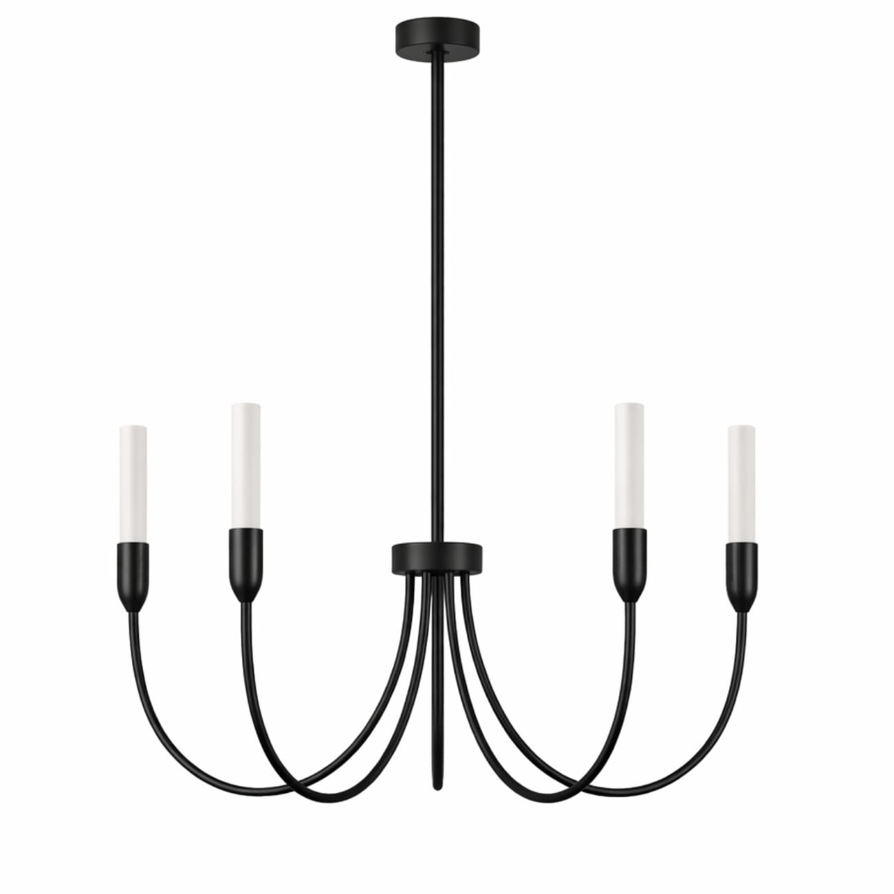 Argust 5 Light Black Chandelier, Steel, White Glass Shades, 48cm Diameter