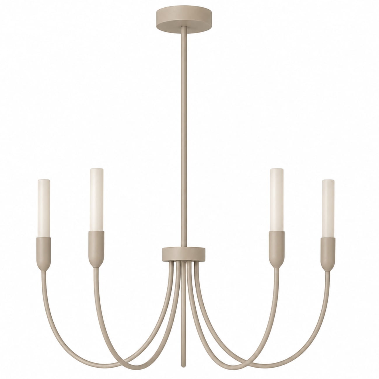 Argust 5 Light Taupe Chandelier, Steel, White Glass Shades, 48cm Diameter
