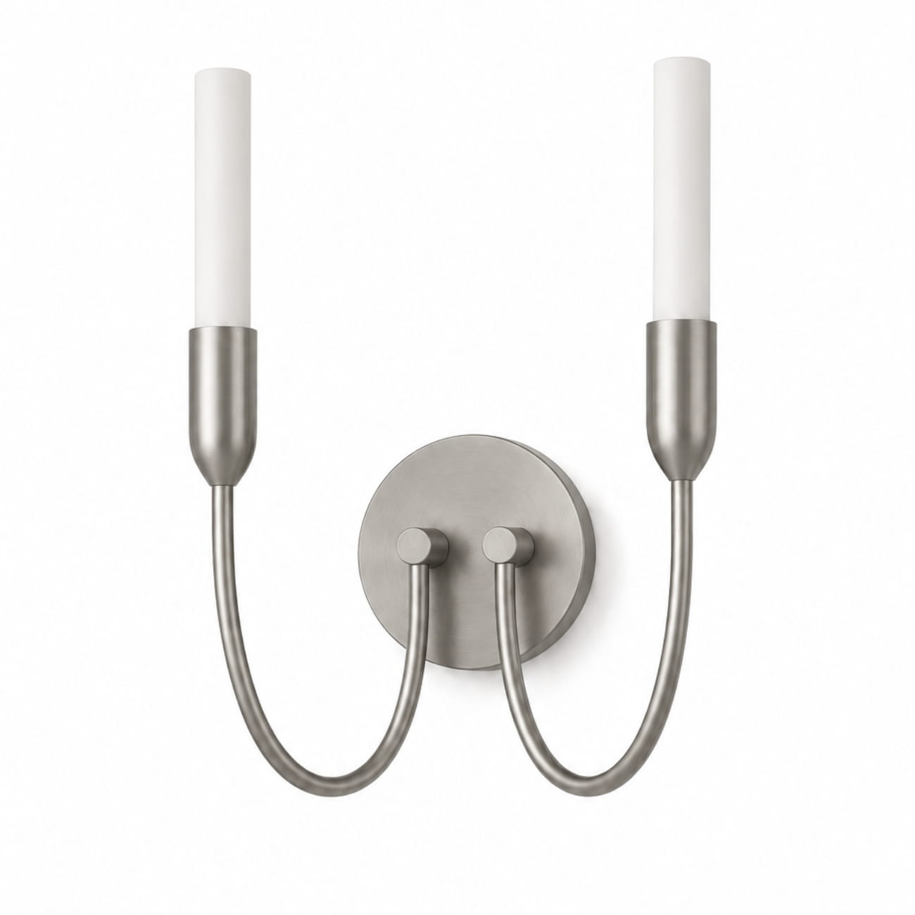 Argust Nickel Wall Lamp, 2 Light, Steel, White Glass Shades, 21cm Wide