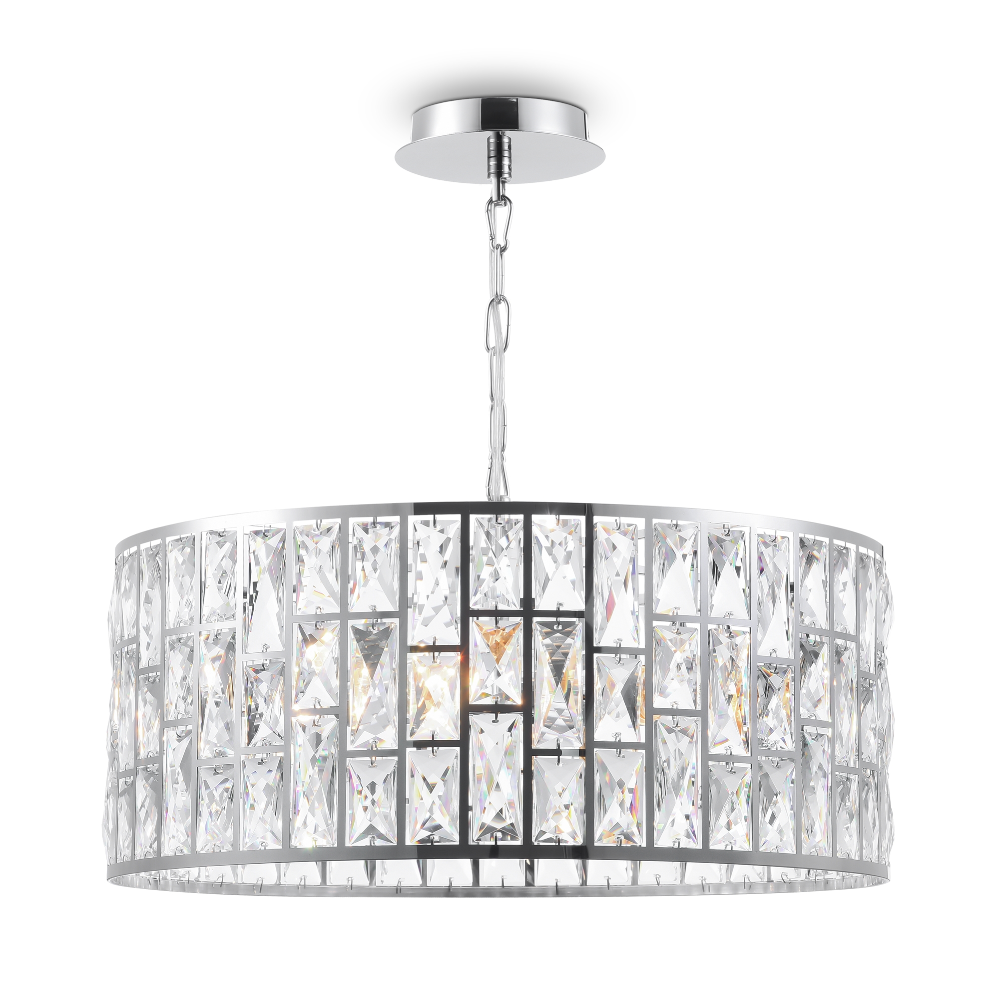 Gelid Round Pendant Light, 4 Lamp, Chrome, Crystal Glass, 50cm Wide