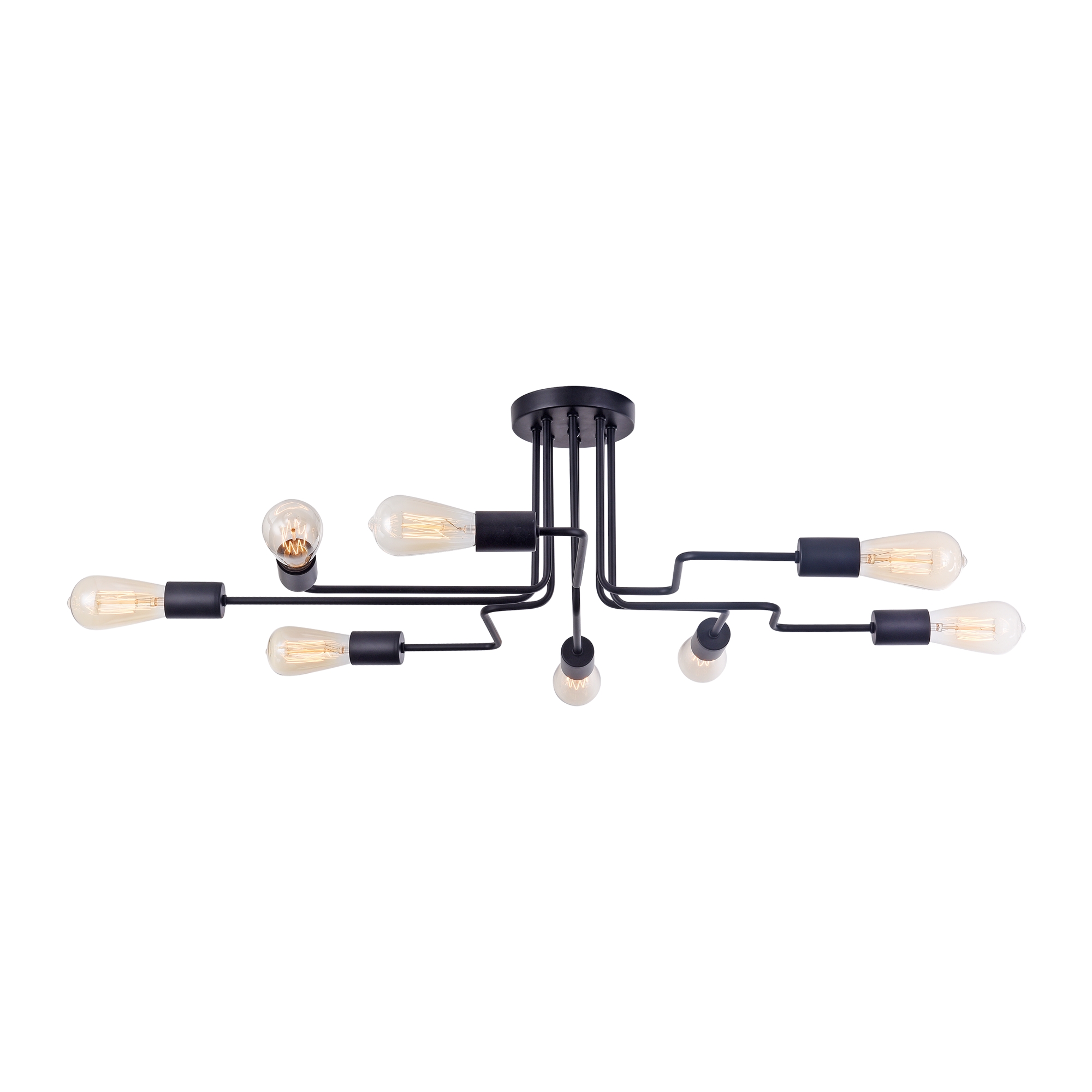 Gilbert 8 Light Ceiling Lamp, Semi Flush, Black Metal, 87cm Length