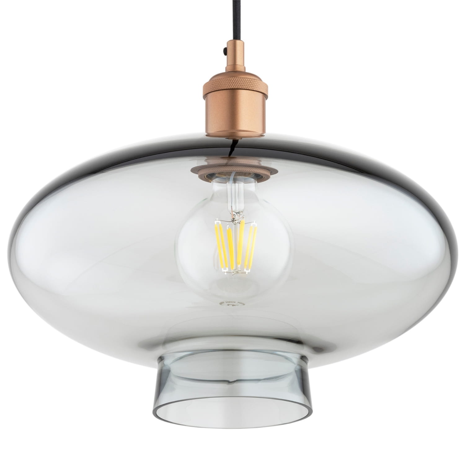Trisca Smoked Glass Pendant Lamp, Copper Steel, 1 Lamp, 30cm Diameter