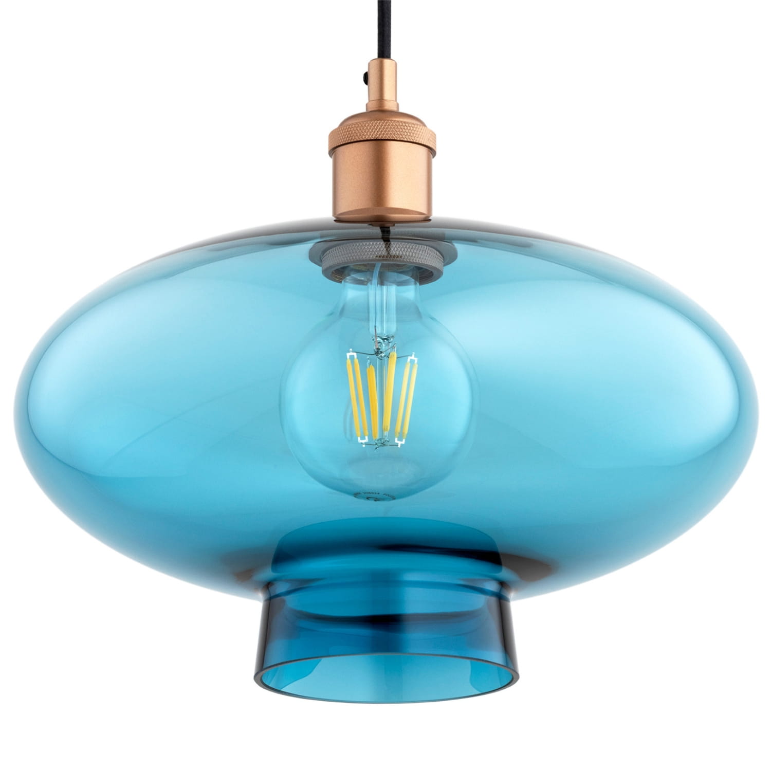 Trisca Blue Glass Pendant Lamp, Copper Steel, 1 Light, 30cm Diameter