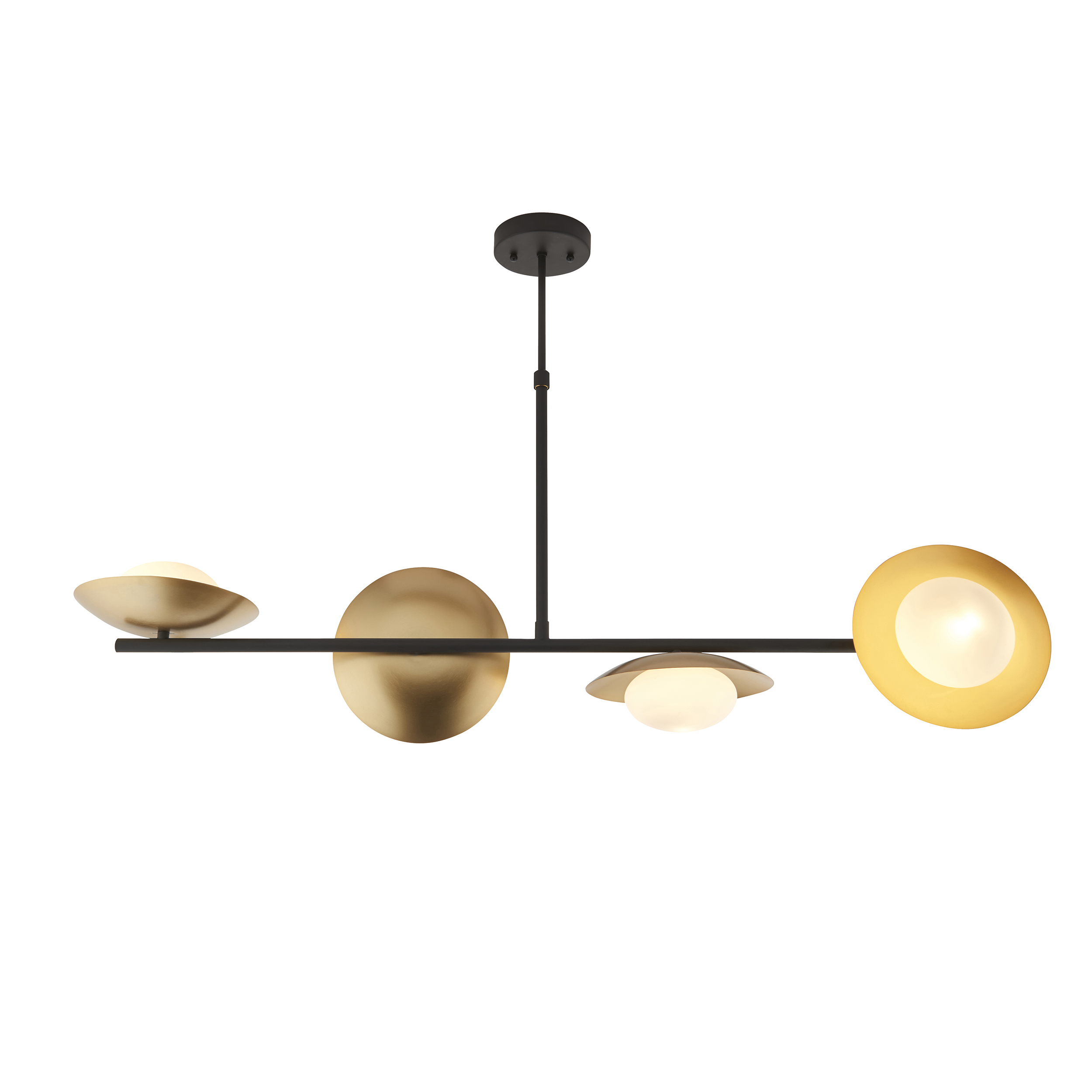 Arcu Pendant Light, Linear Bar, Gold, Bronze, Disc Shaped