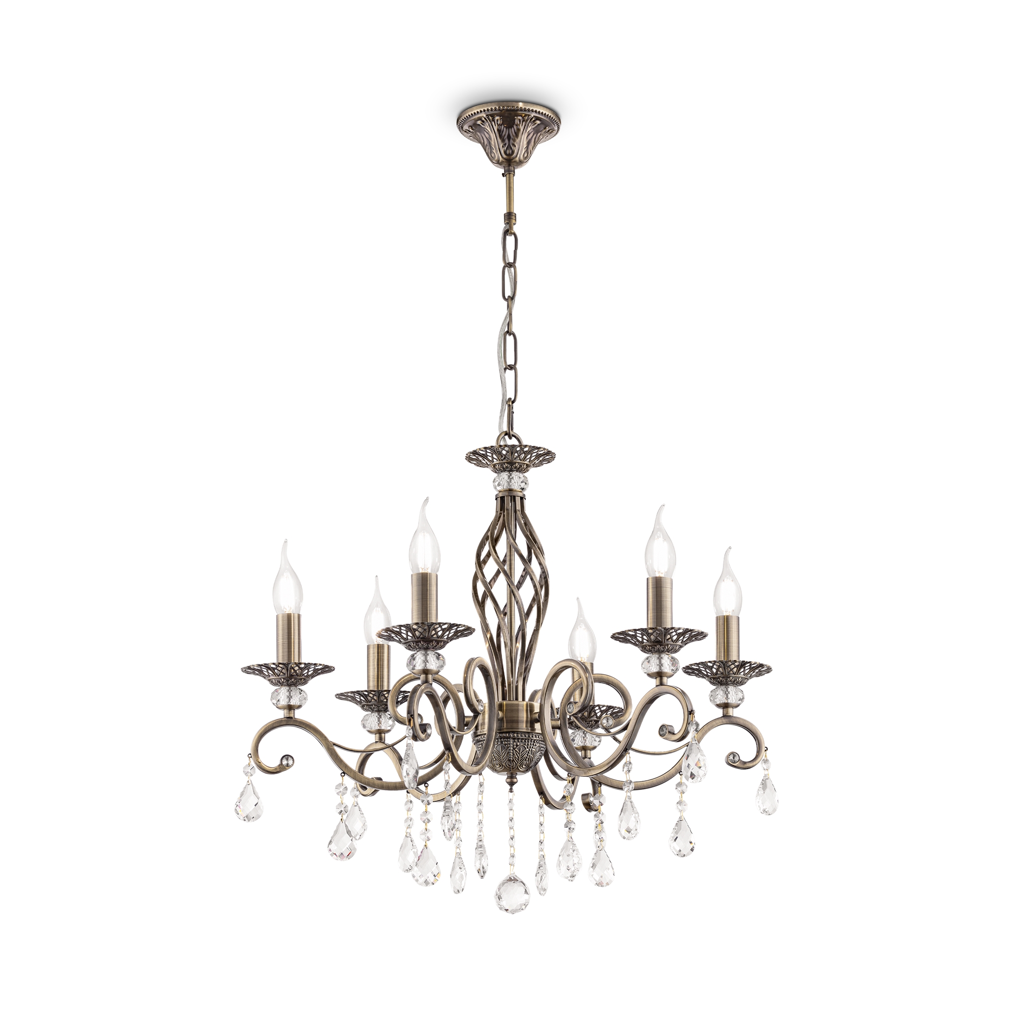 Grace Bronze 6 Arm Chandelier, Metal, Crystal, 63cm Wide