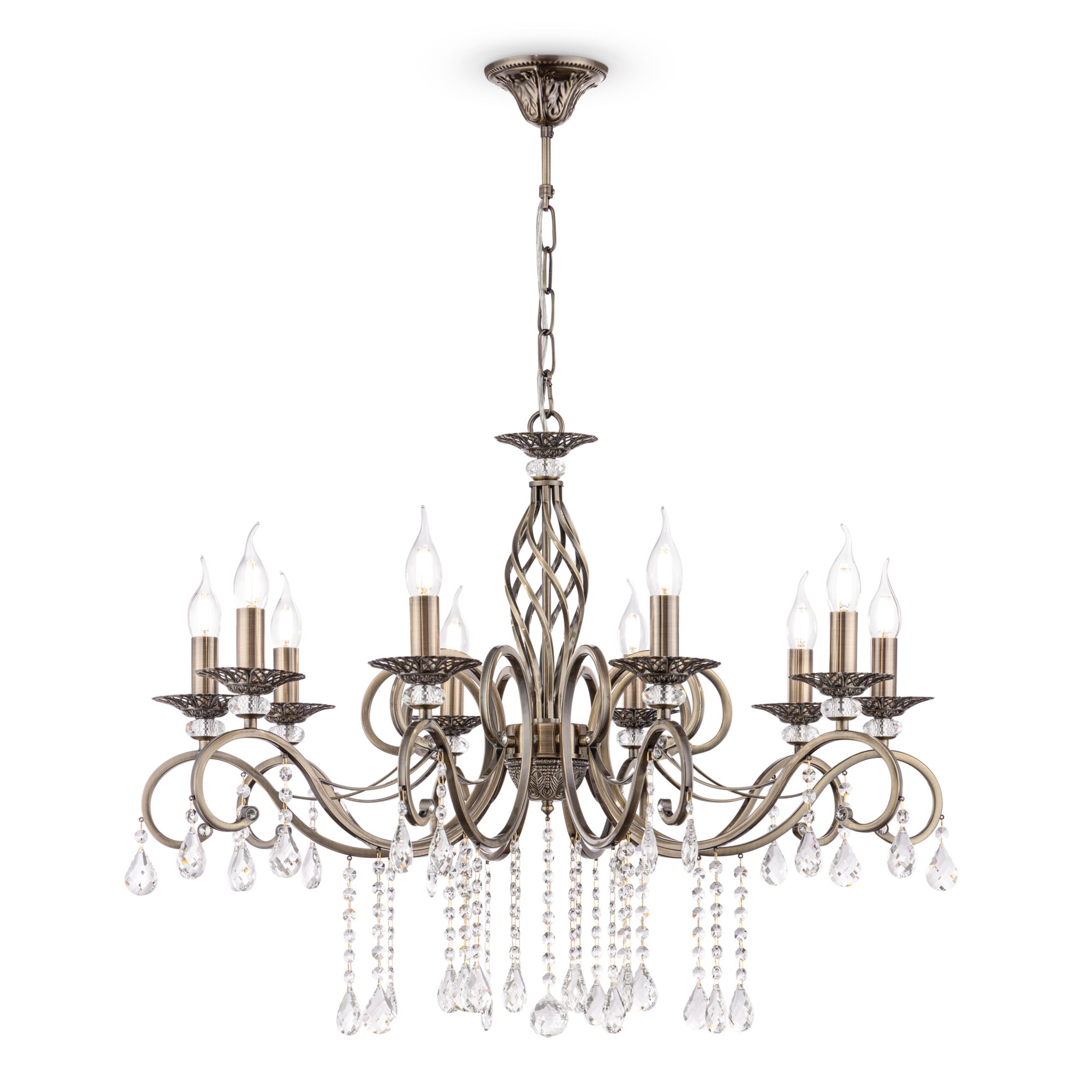 Grace 10 Arm Bronze Chandelier, Crystal, Metal, 85cm Wide
