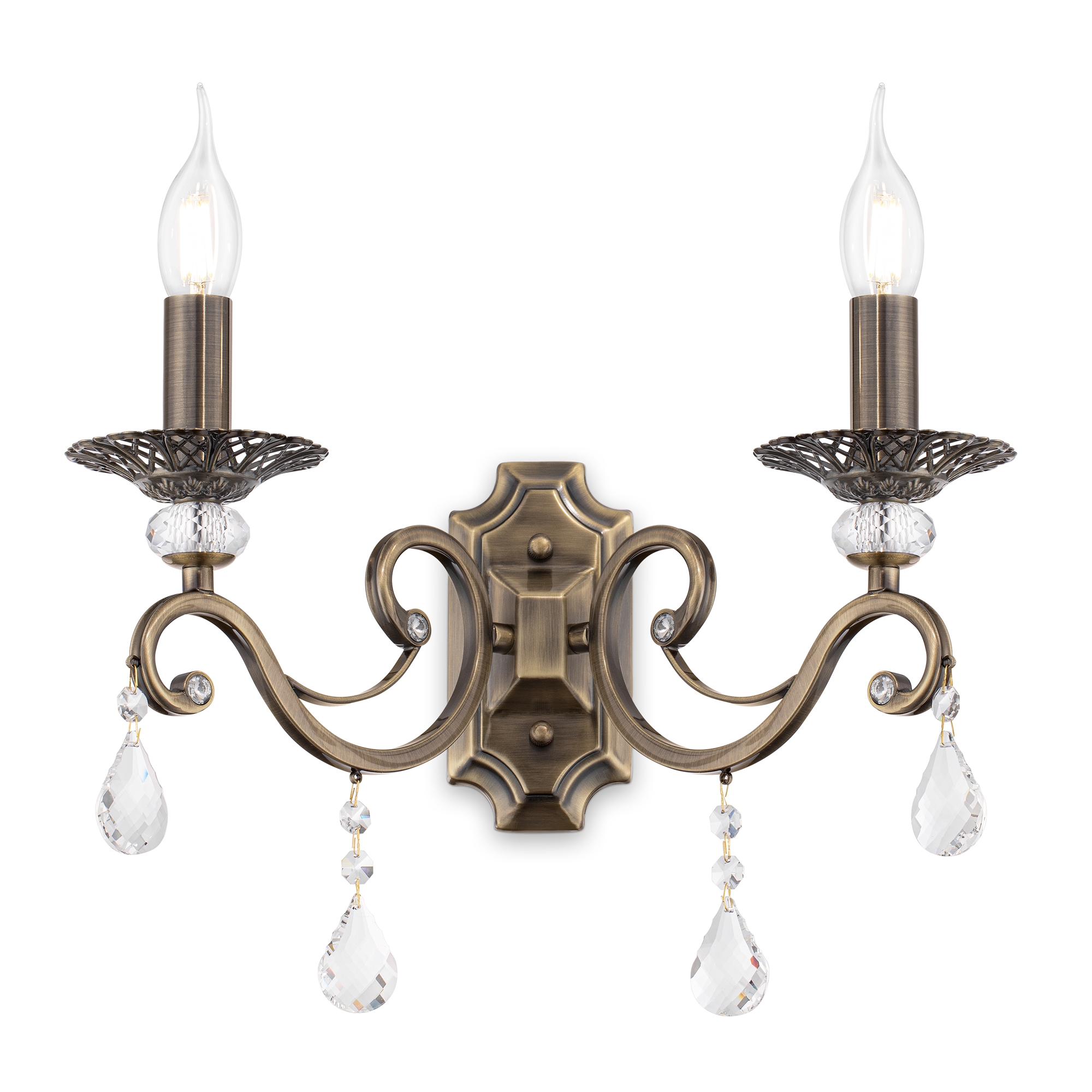Grace Bronze Wall Lamp, 2 Light, Metal, Crystal, 39cm Wide
