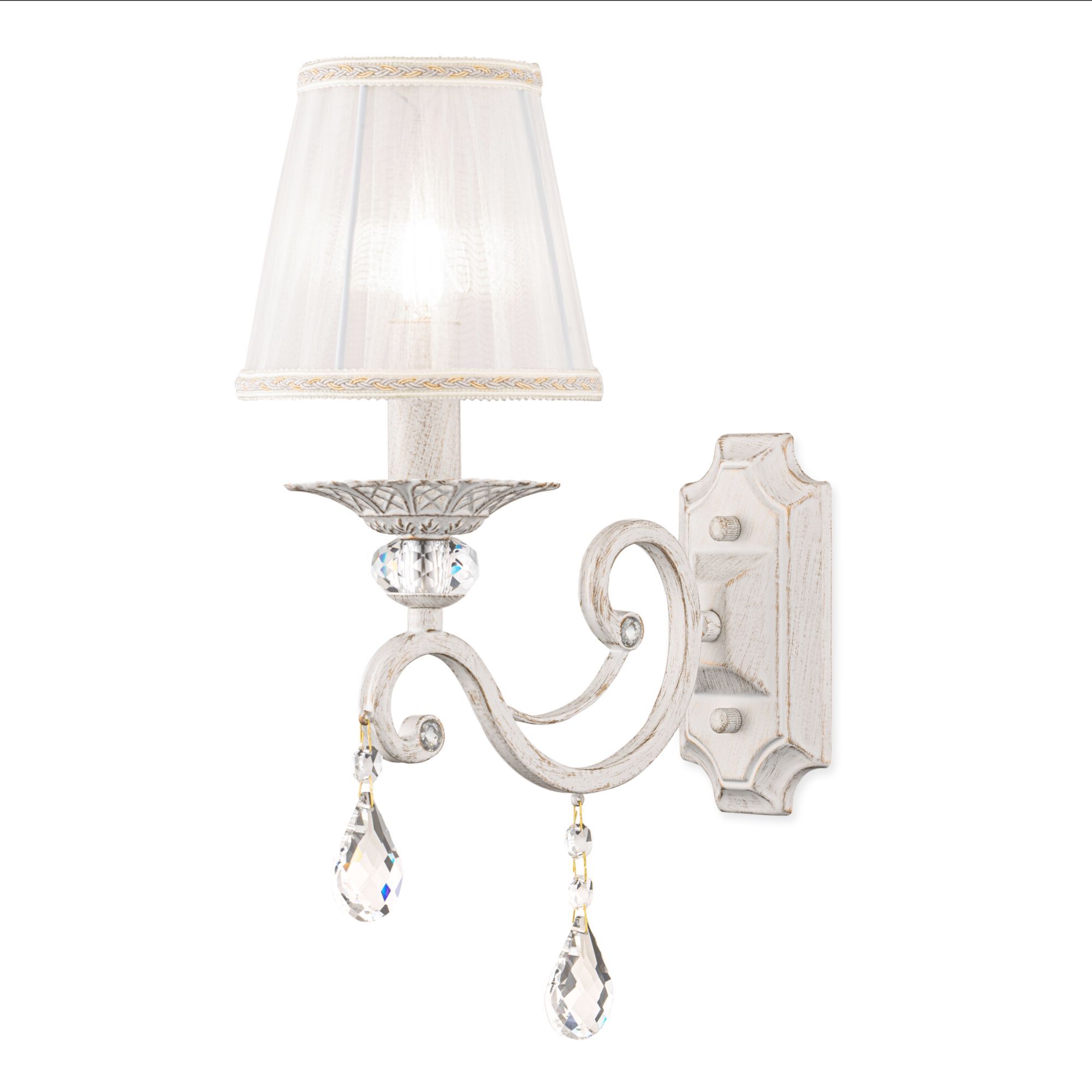 Grace 1 Lamp Wall Light, White & Gold Metal, Fabric Shade, 12cm Wide