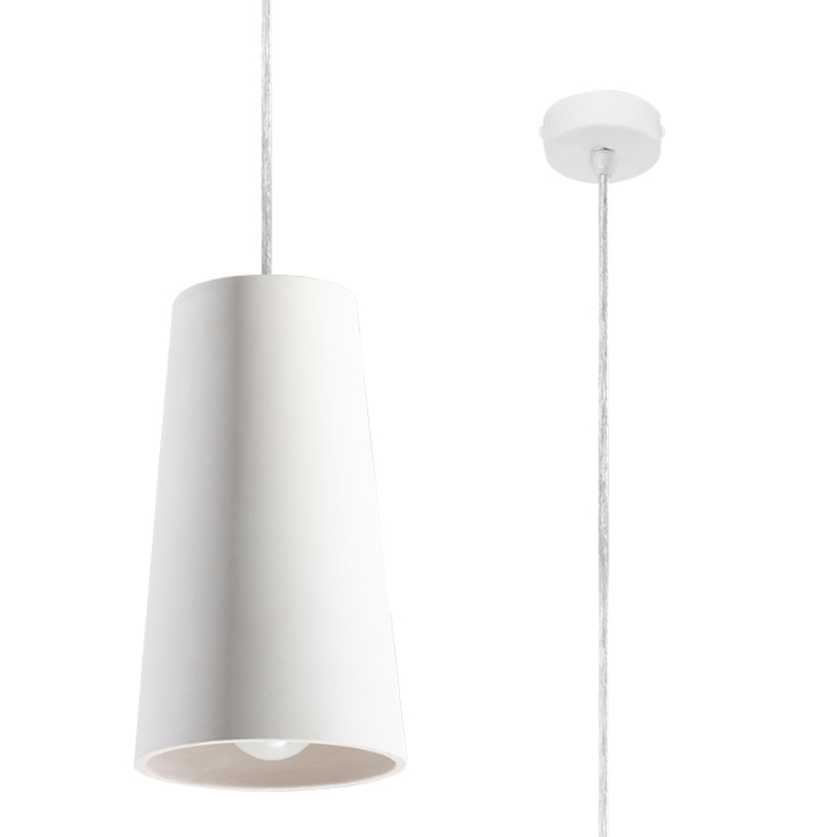Gula White Ceramic Pendant Lamp, 1 Light, Metal Suspension, 16cm Diameter