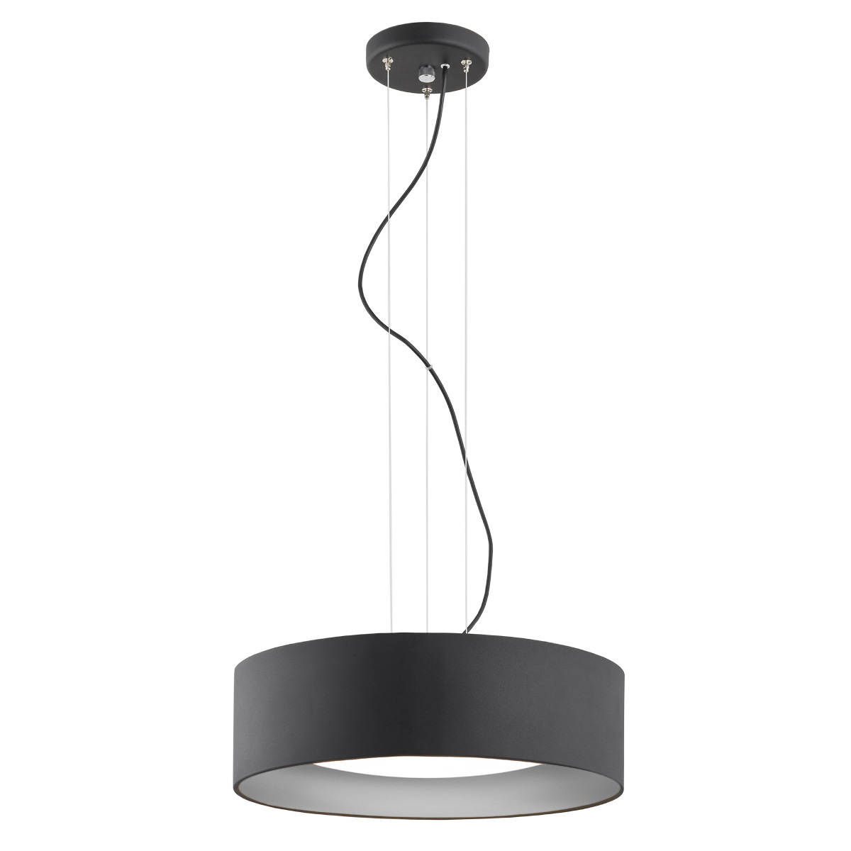 Hito Round Pendant Lamp, Black Drum Shade, Opal Glass, 45cm Width
