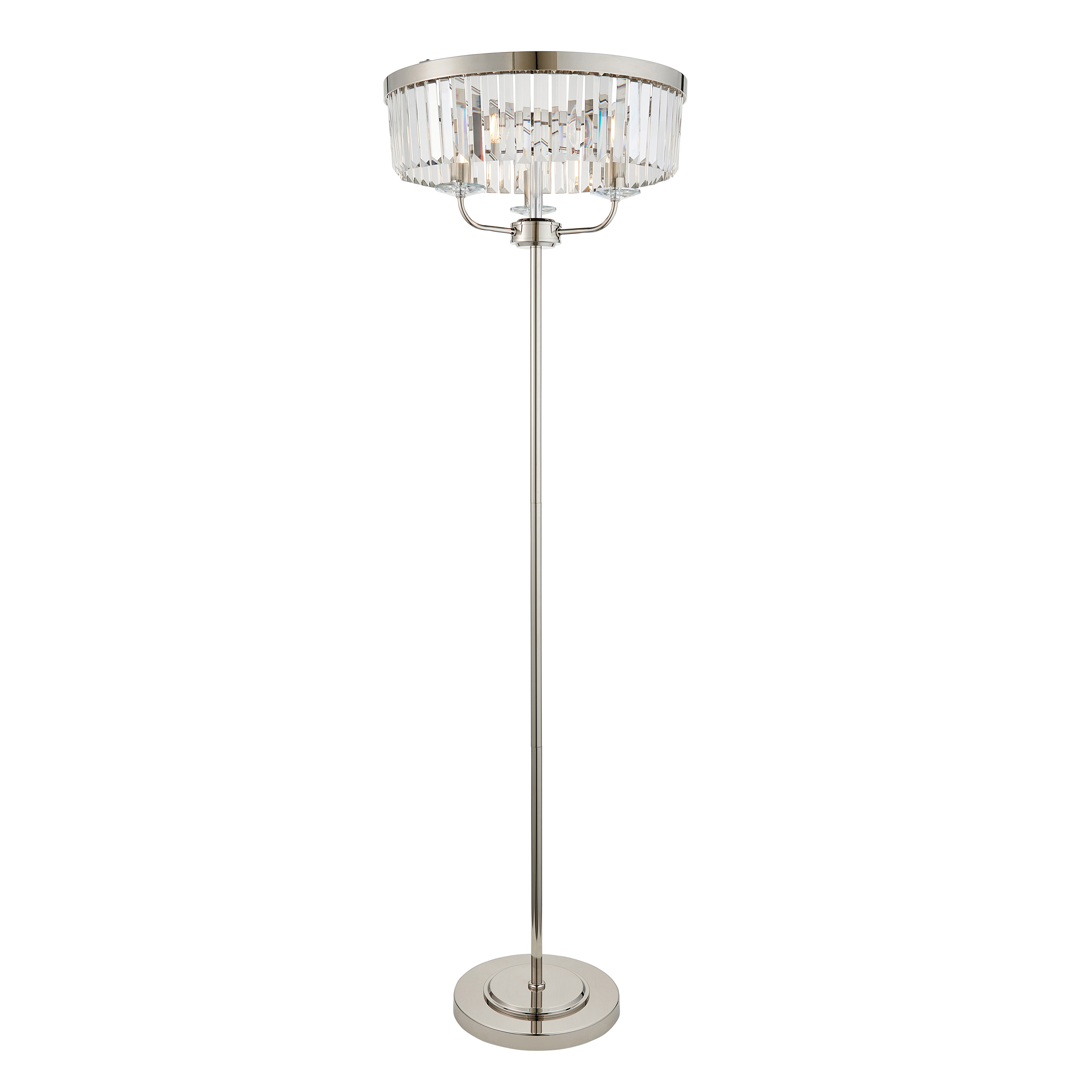 Quasar Polished Nickel Floor Lamp, Crystal Cut Glass, 3 Light