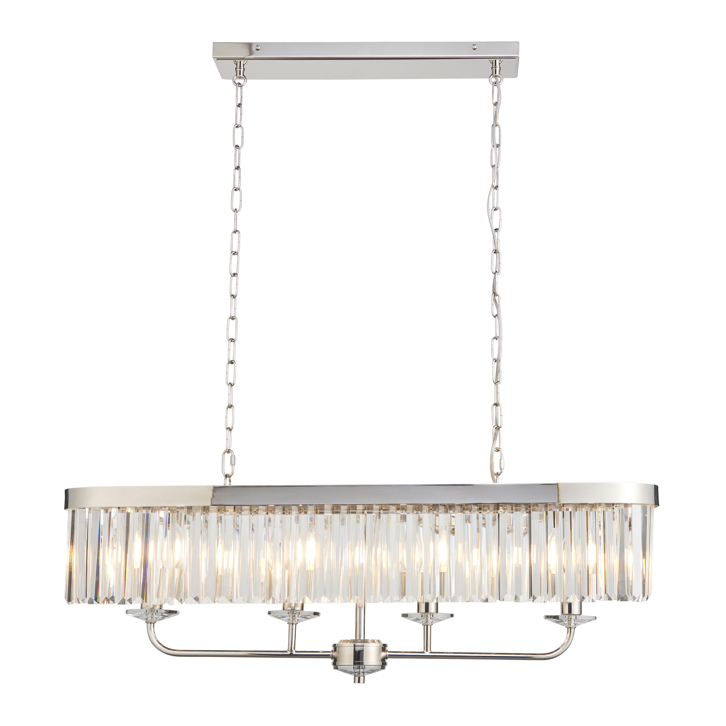 Quasar Pendant Light, Linear, Polished Nickel, Clear Glass, 89cm