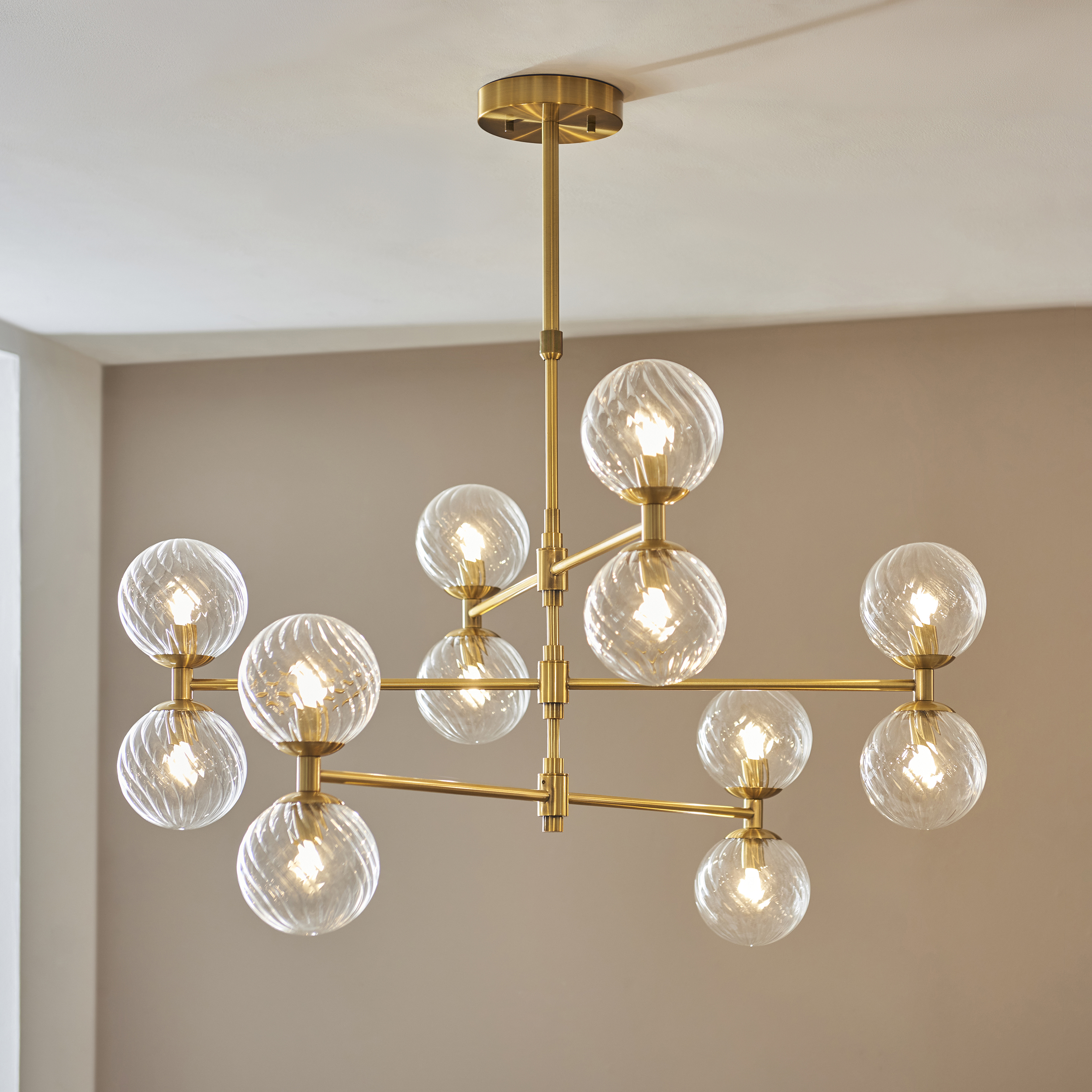 Deo Pendant Light, Brass, Clear Glass, 12 Lamp, 83cm