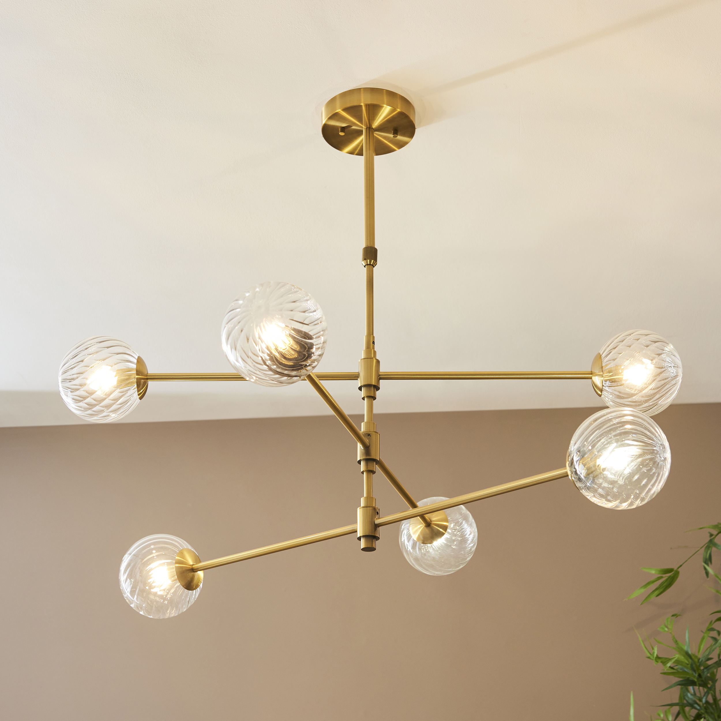 Deo Medium Pendant Lamp, Brass, Glass, 6 Light, 85.5cm