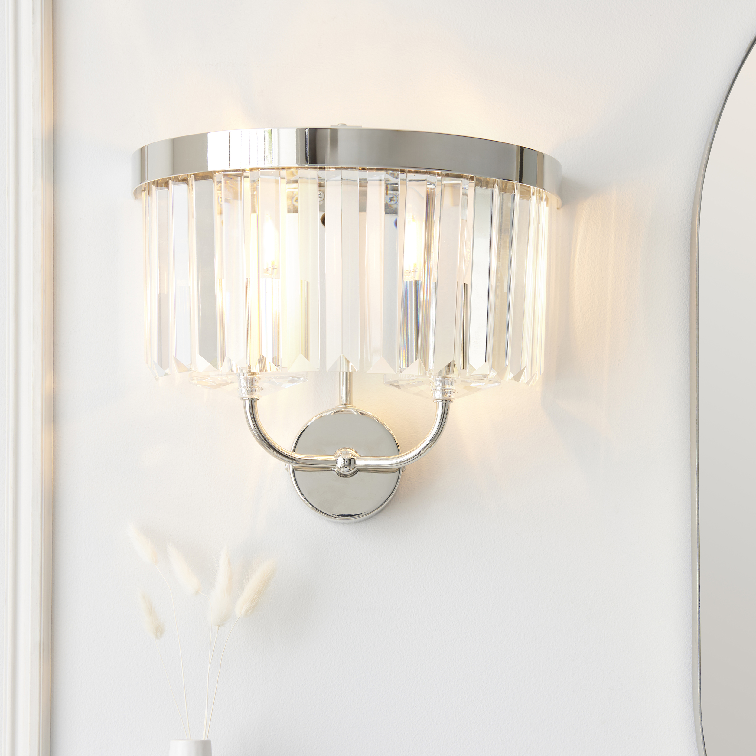 Quasar Wall Light, Polished Nickel, Crystal Glass, 2 Lamp