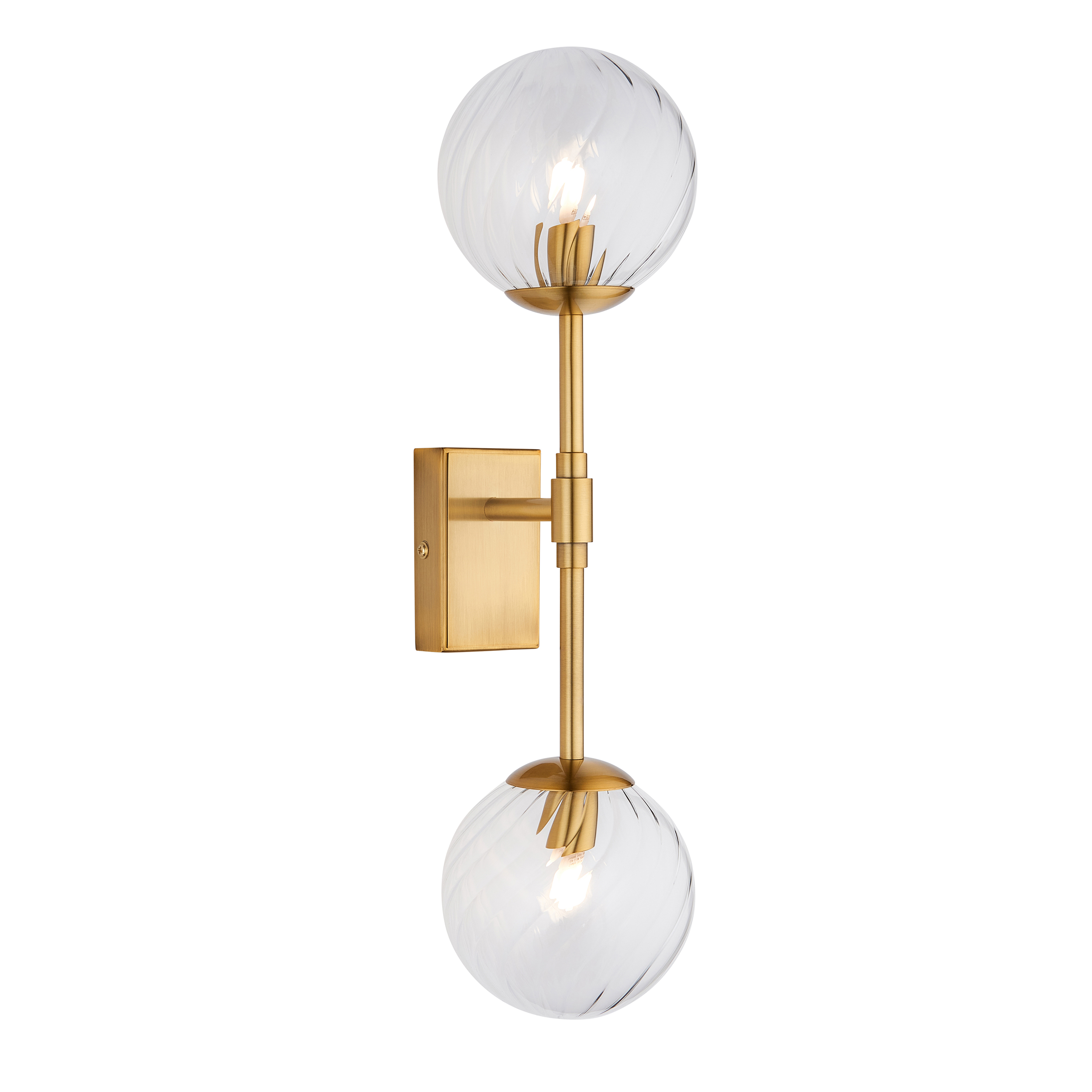 Deo Wall Lamp, Brass, Twisted Clear Glass, 2 Light
