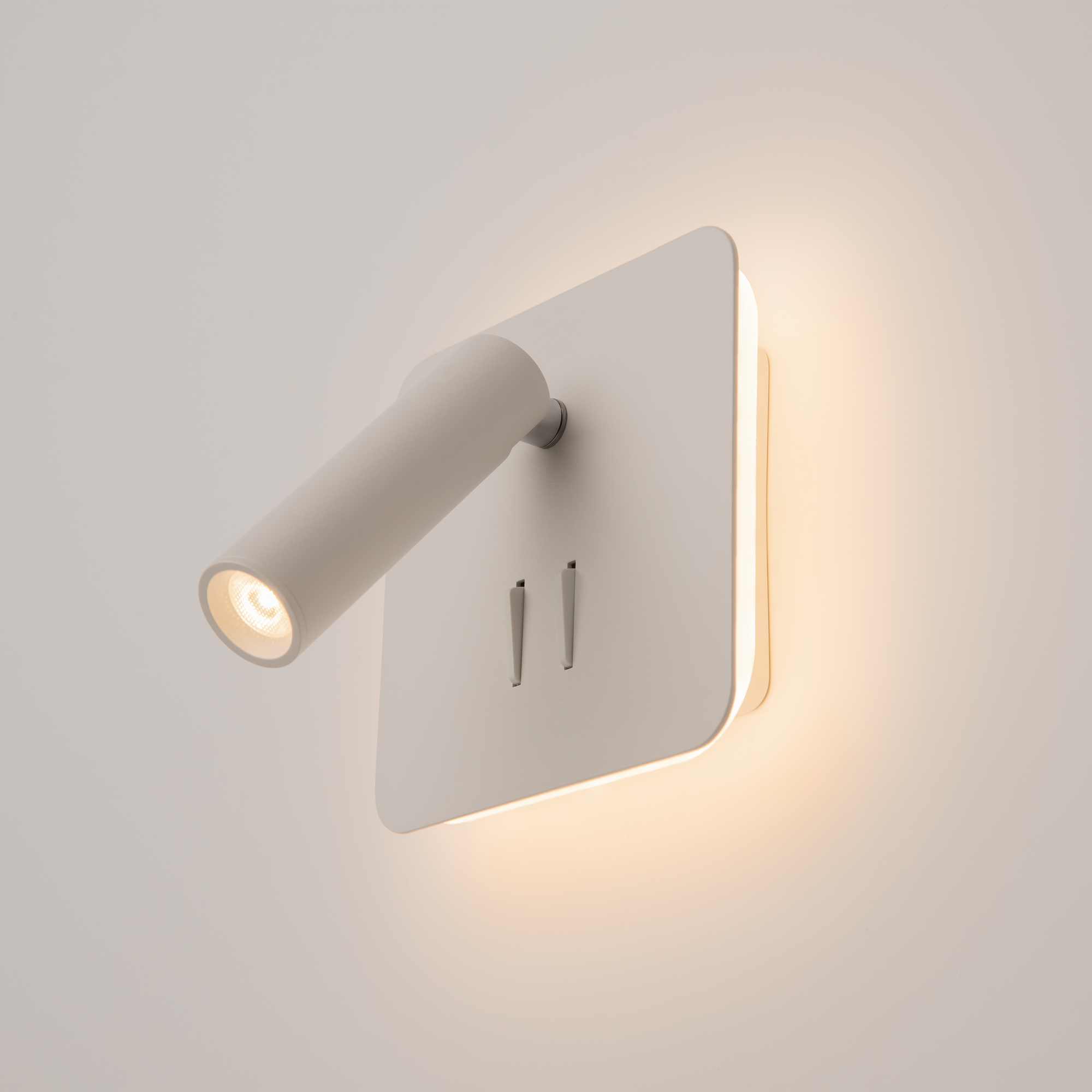 Ios 176, Square Switched Wall Spotlight With Backlight, White, 9W, 3000k LED, 13cm Wide