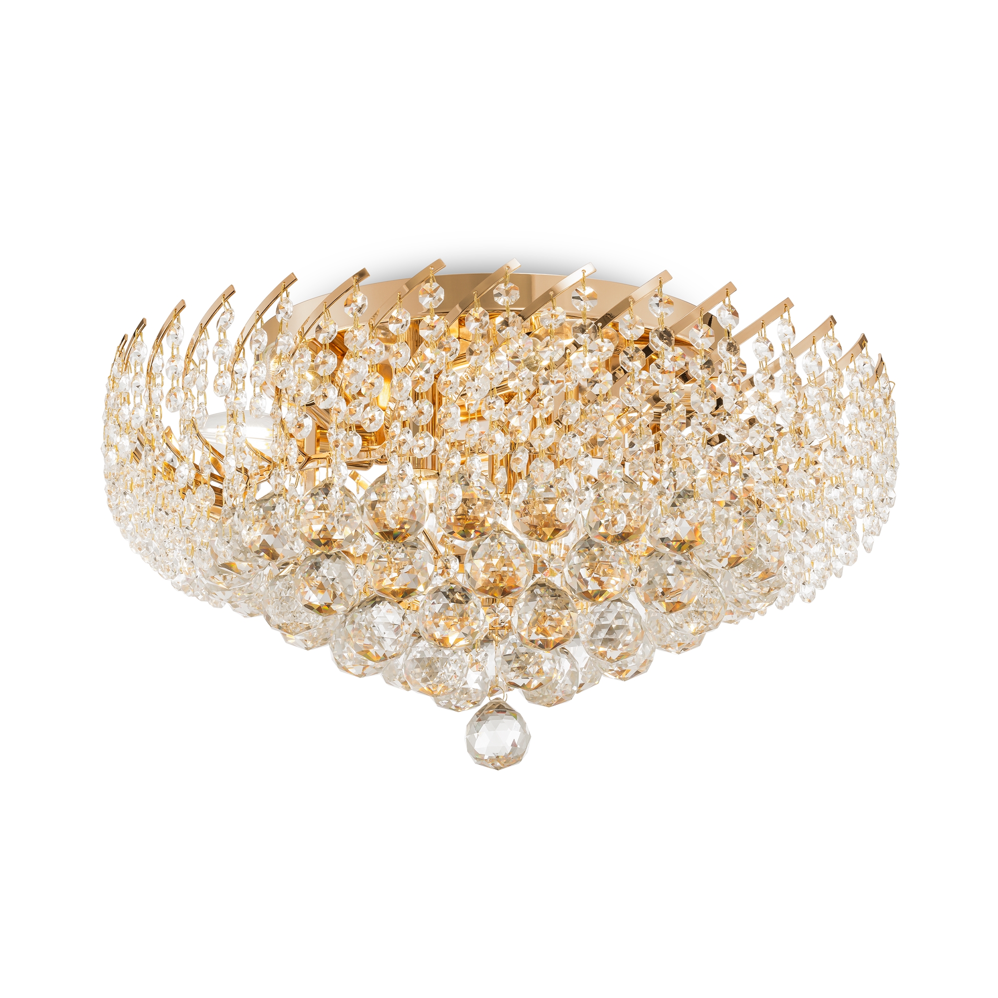 Karolina 9 Light, Gold Flush Ceiling Lamp, Crystal, 51cm Wide