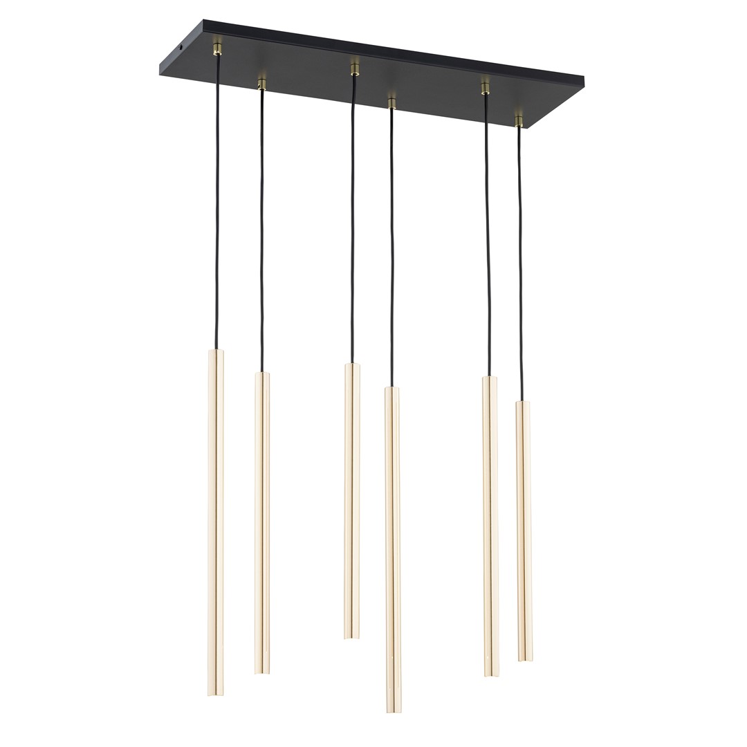 Kelthorn Gold 6 Lamp Tube Pendant Light, 70cm