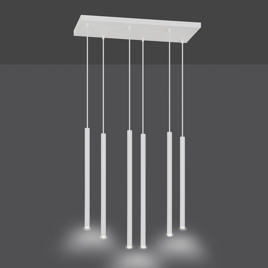 Kelthorn 6 Lamp Tube Pendant Light, White, 59cm
