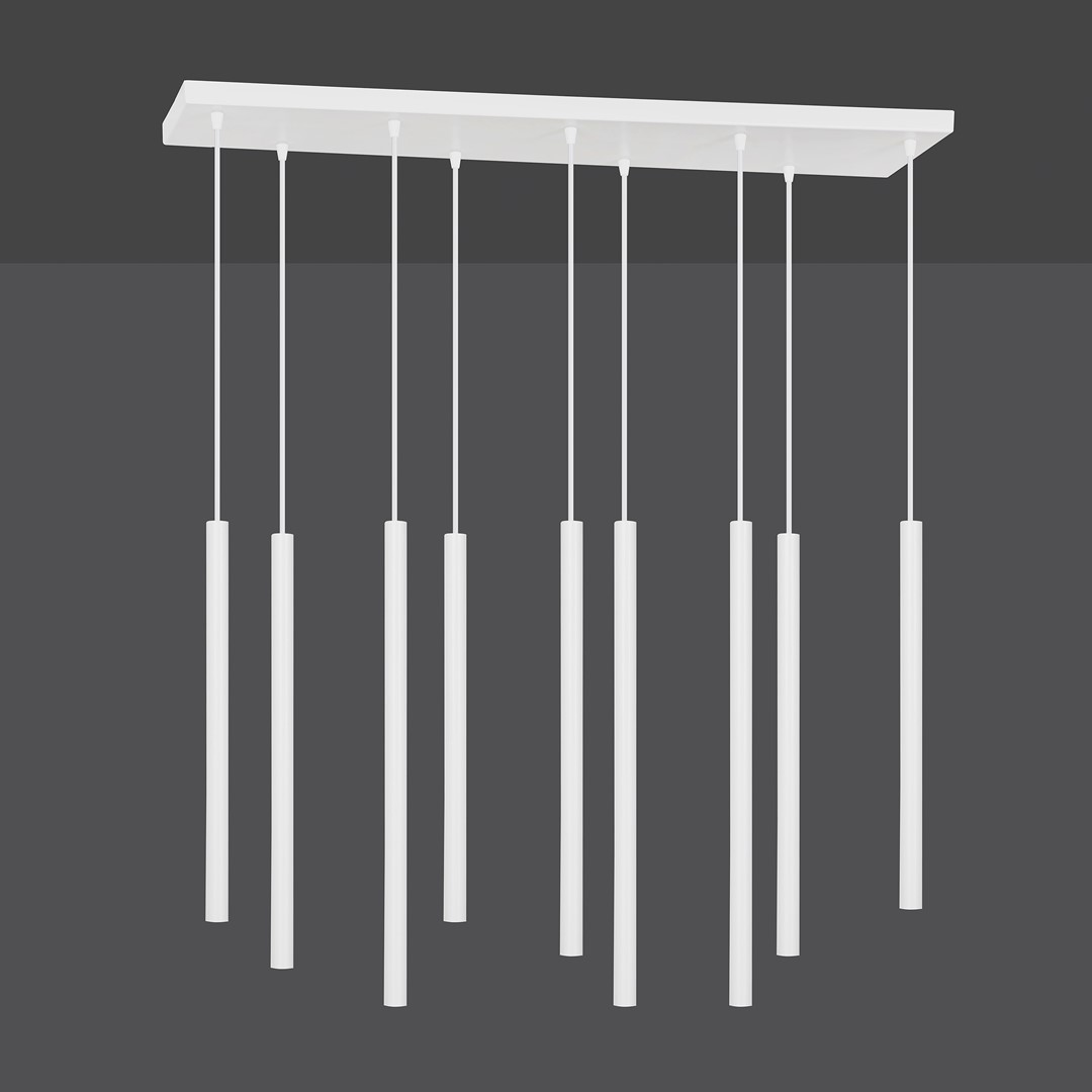 Kelthorn 9 Light Tube Pendant Lamp, White, 92cm