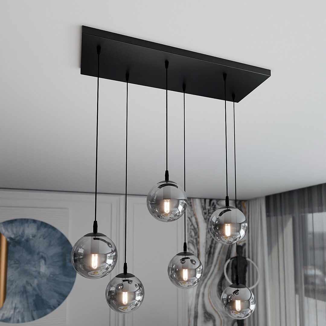 Kosmos Pendant Lamp, 6 Light, Grey Glass, 65cm
