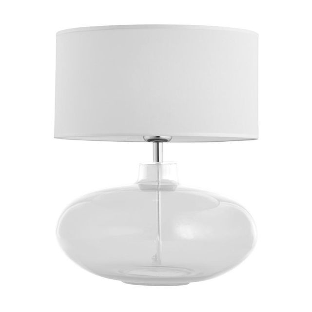 Kwana Table Lamp, Clear Glass, White Fabric Shade, 35cm Width