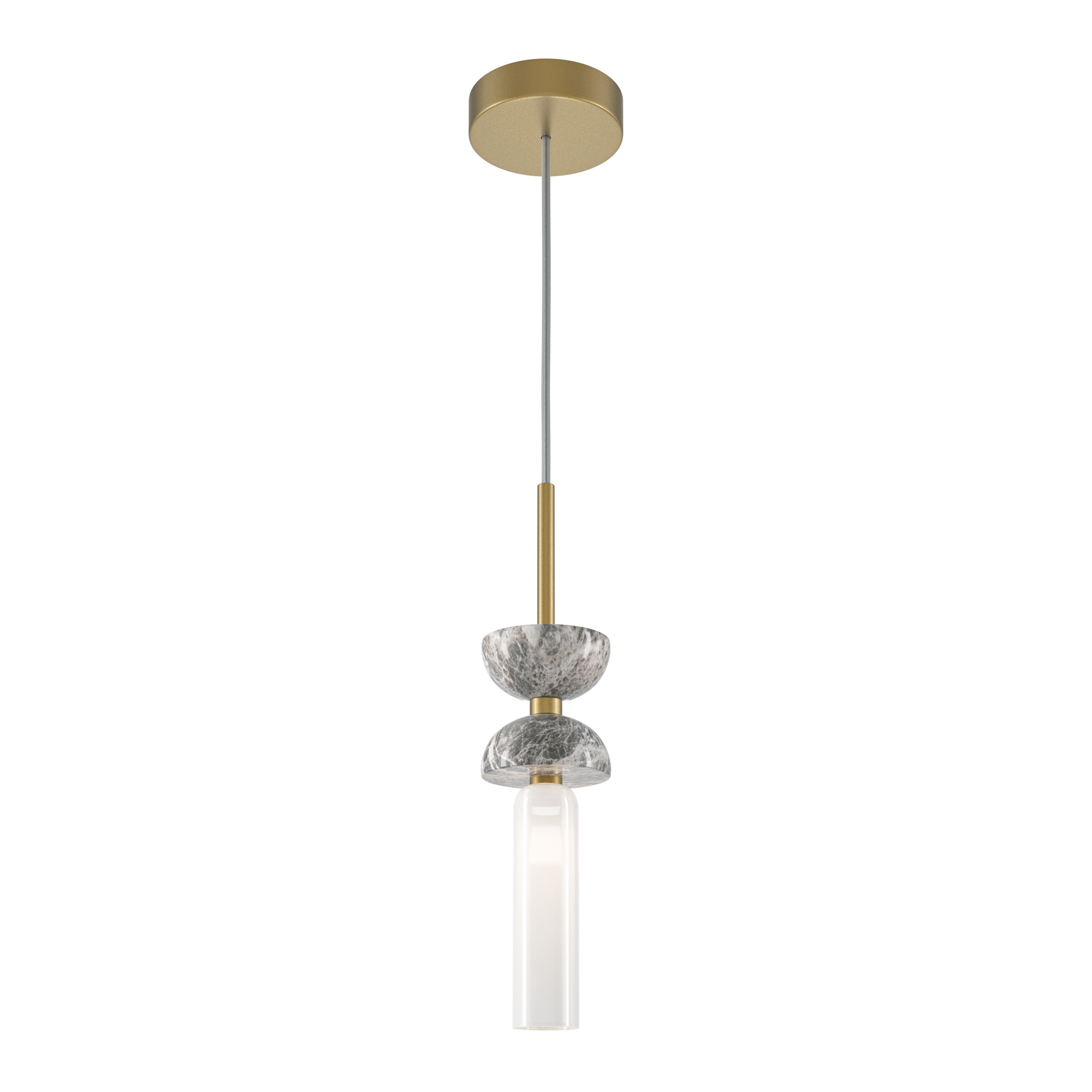 Kyoto Marble Pendant Lamp, Grey & Gold, White Glass, 10cm Diameter