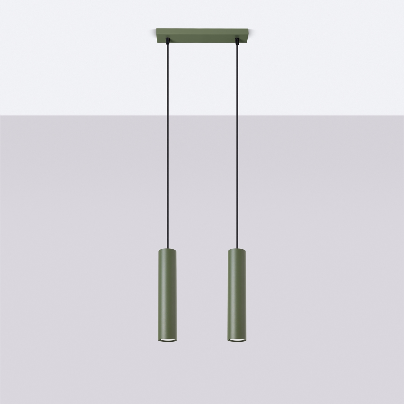 Laguna 2 Lamp Bar Pendant Light, Olive Green, Metal, GU10, 30cm Length