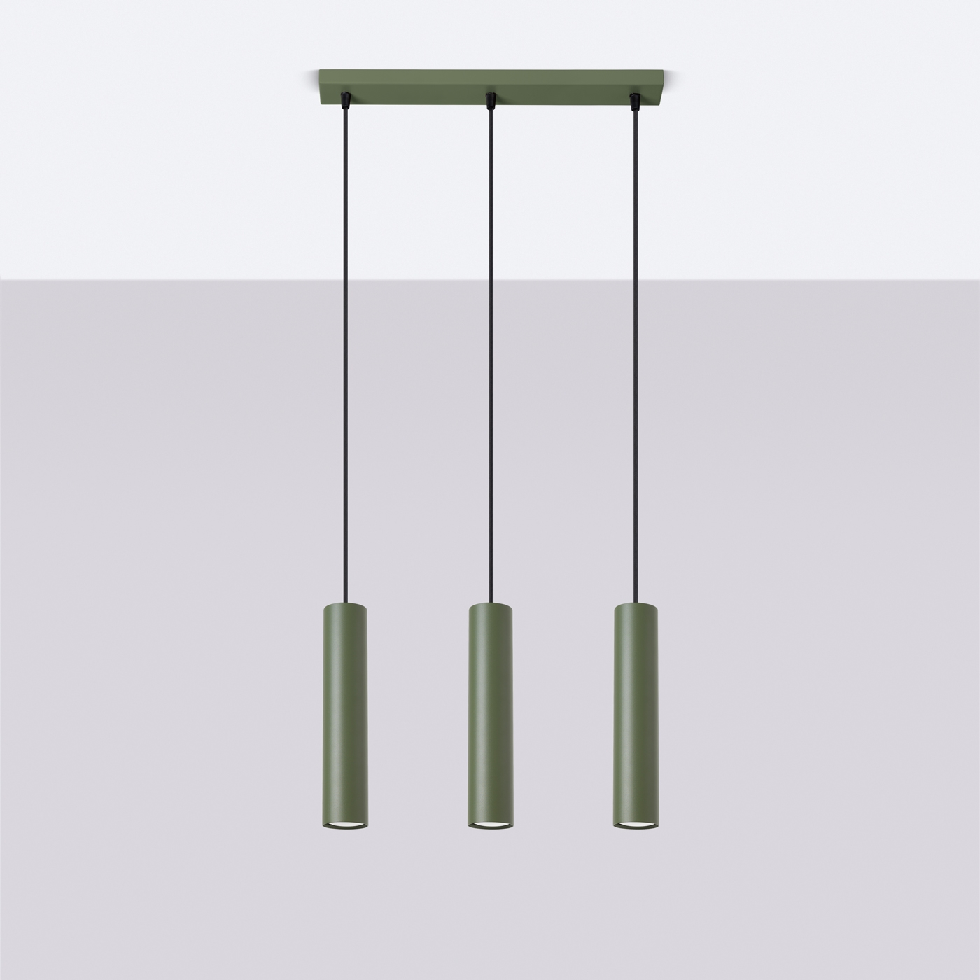 Laguna 3 Light Bar Pendant Lamp, Olive Green, Metal, GU10, 45cm Length